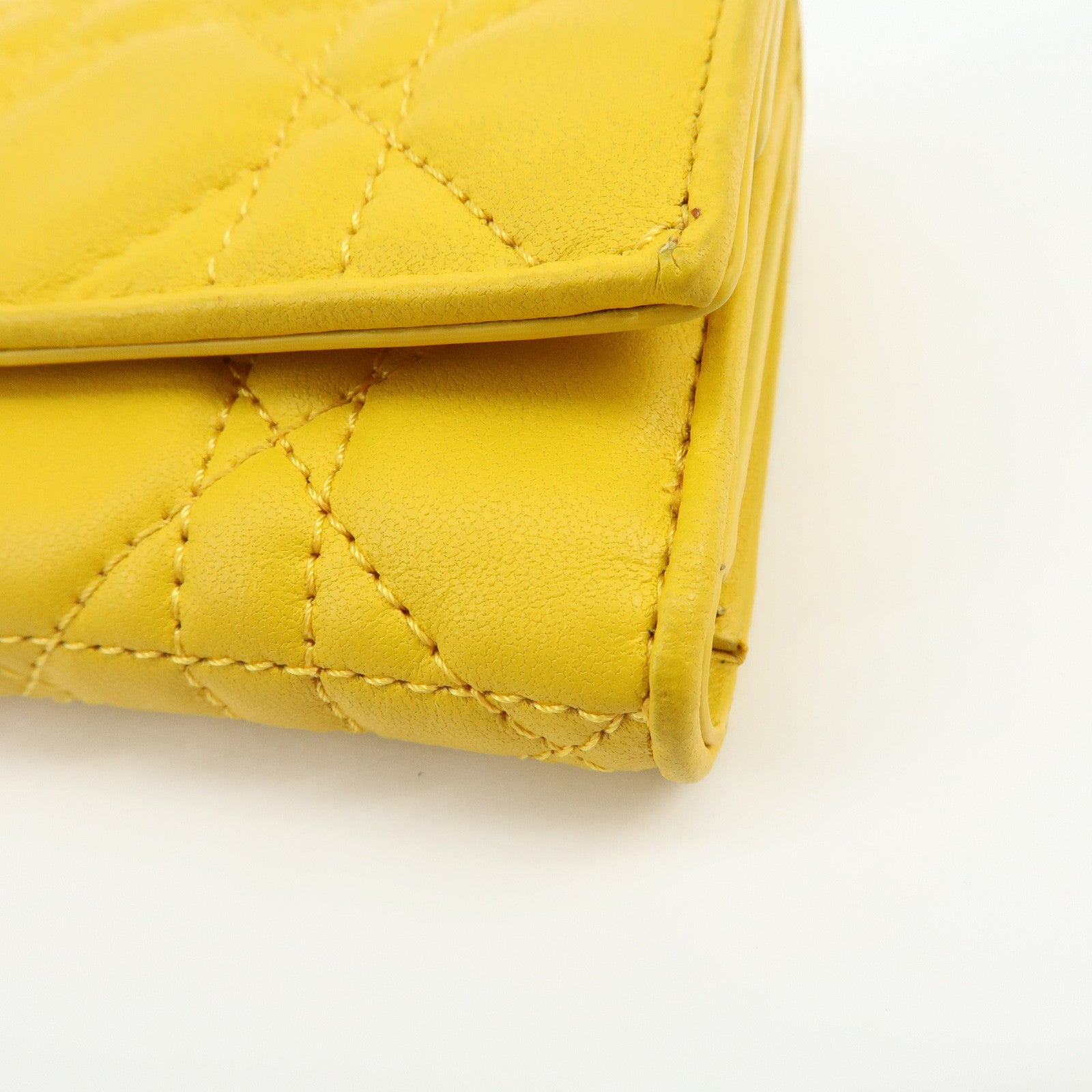 Christian Dior Lady Dior Cannage Leather Lotus Compact Wallet Yellow