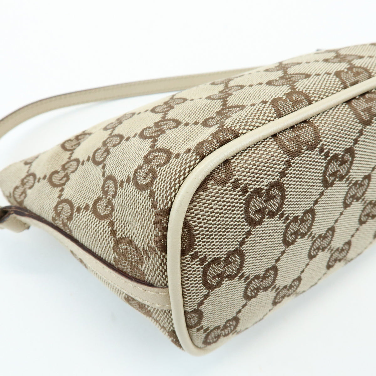 GUCCI Boat Bag GG Canvas Leather Hand Bag Accessory Pouch Beige 07198
