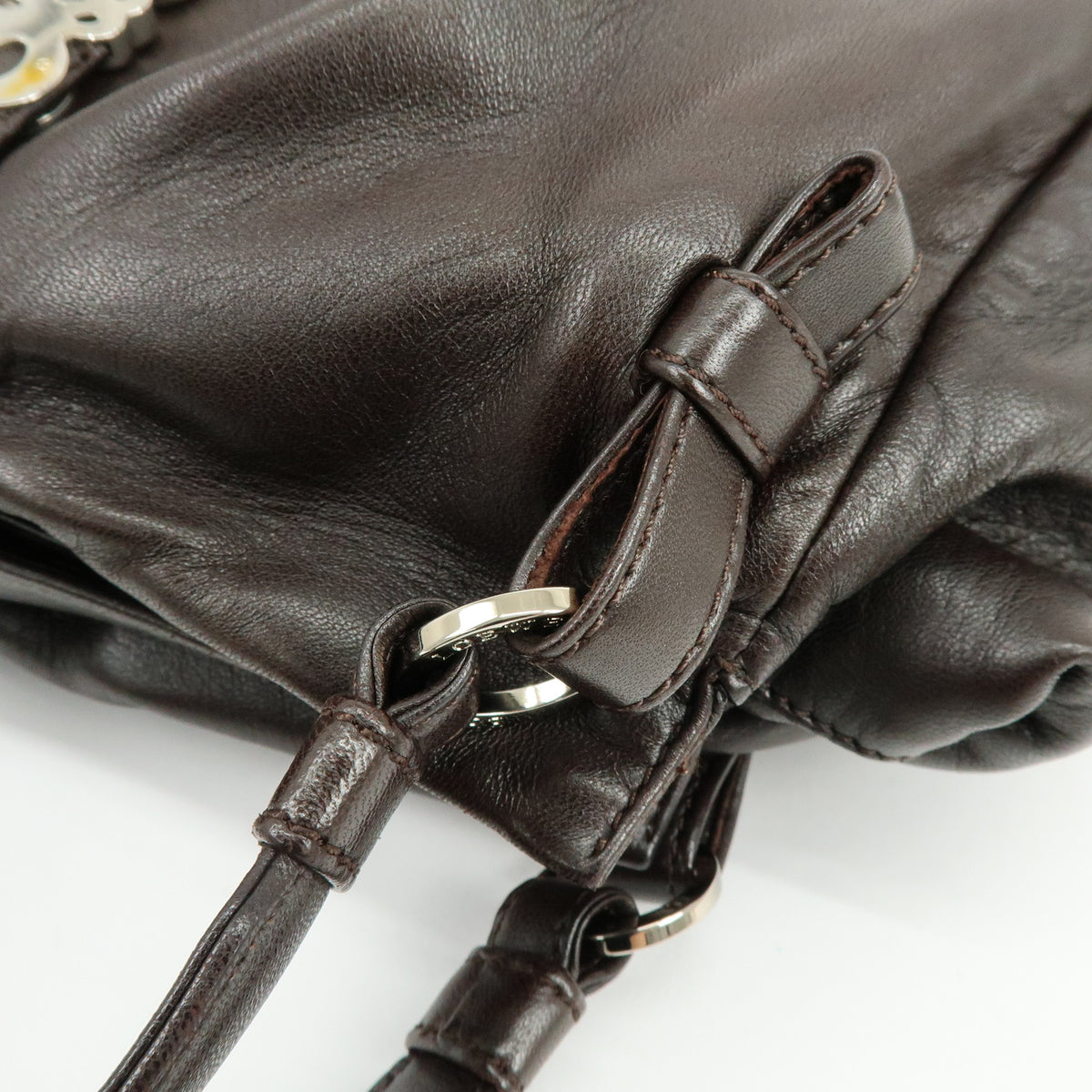 LOEWE Anagram Nappa Leather Shoulder Bag Hand Bag Dark Brown