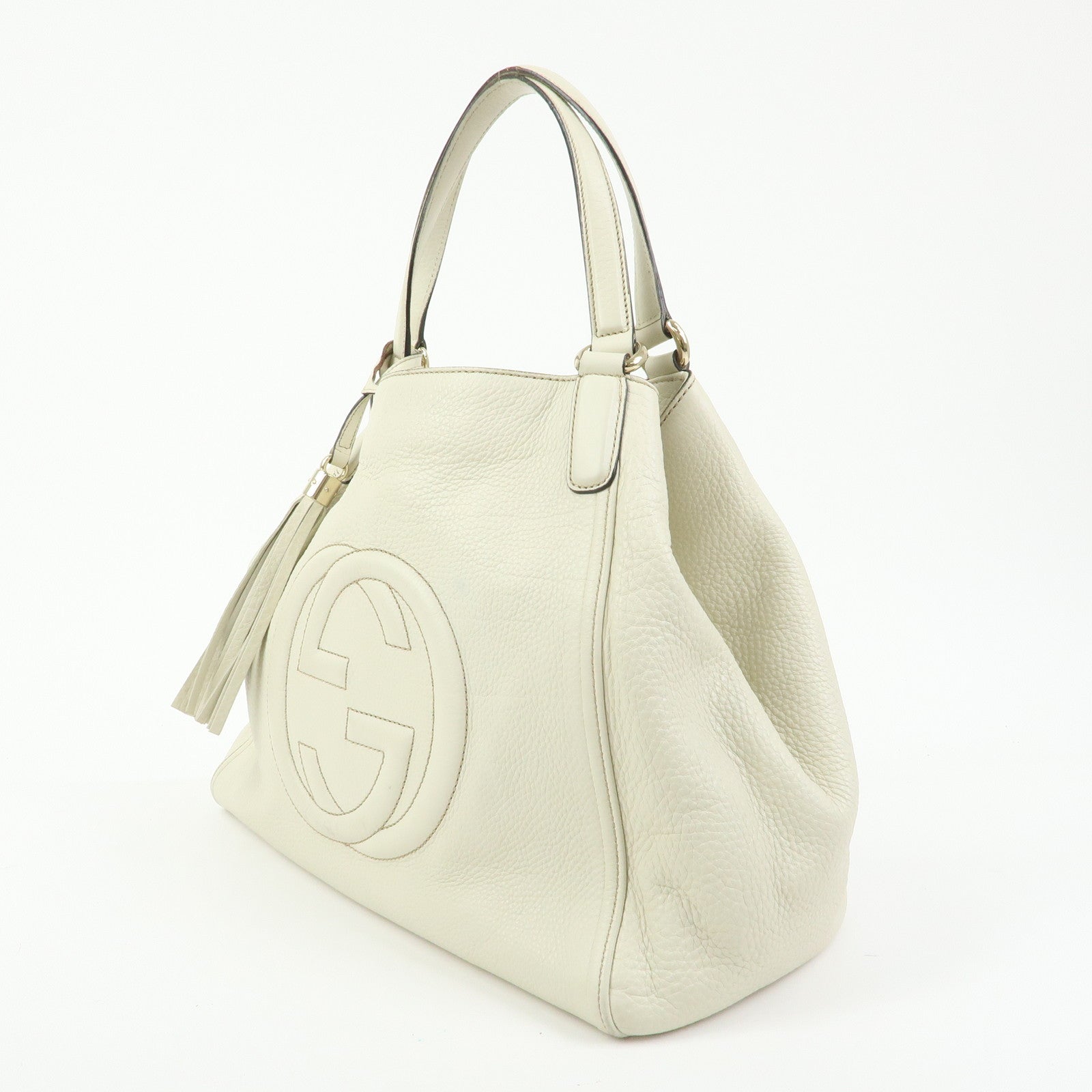 GUCCI SOHO Interlocking G Calf Leather Tote Shoulder Bag Ivory 282309