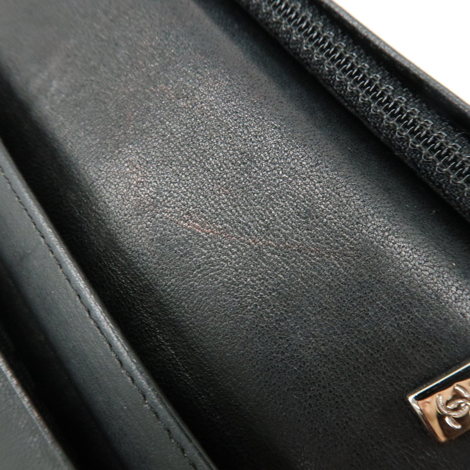 CHANEL COCO Mark Leather Bi-fold Flap Long Wallet Black