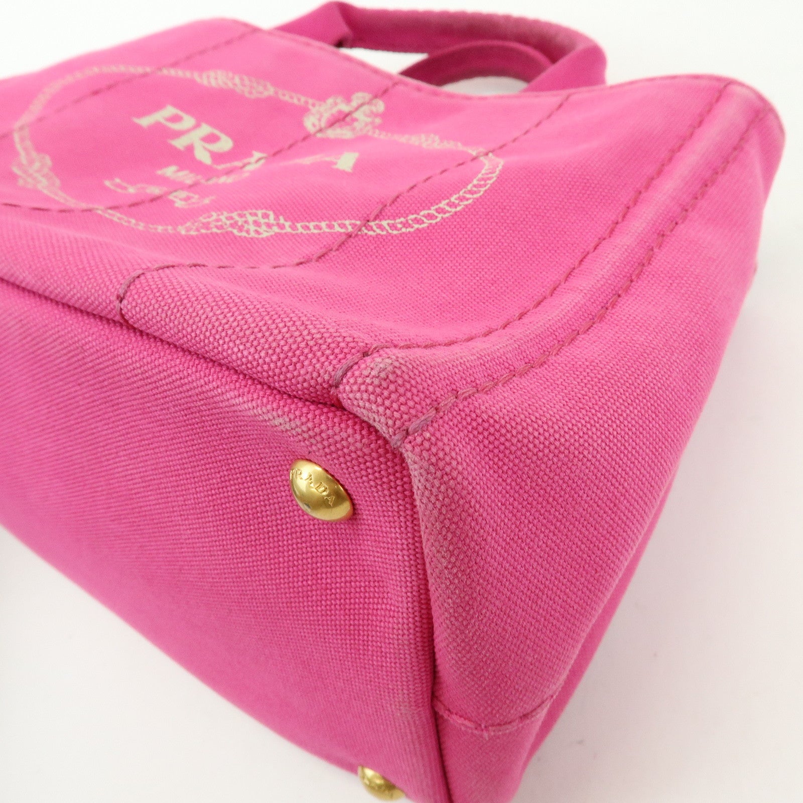 PRADA Triangle Logo Canapa Mini Canvas Tote Hand Bag Pink BN2439