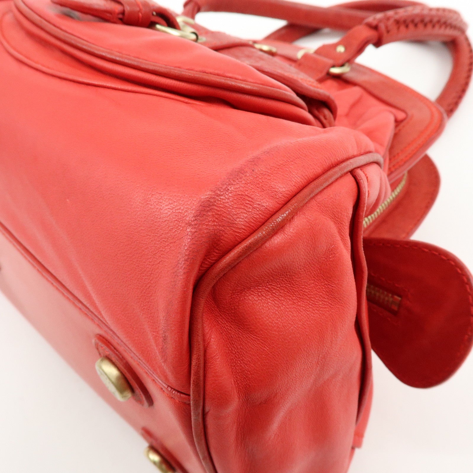 Christian Dior My Dior Logo Leather Hand Bag Satchel Bag Red