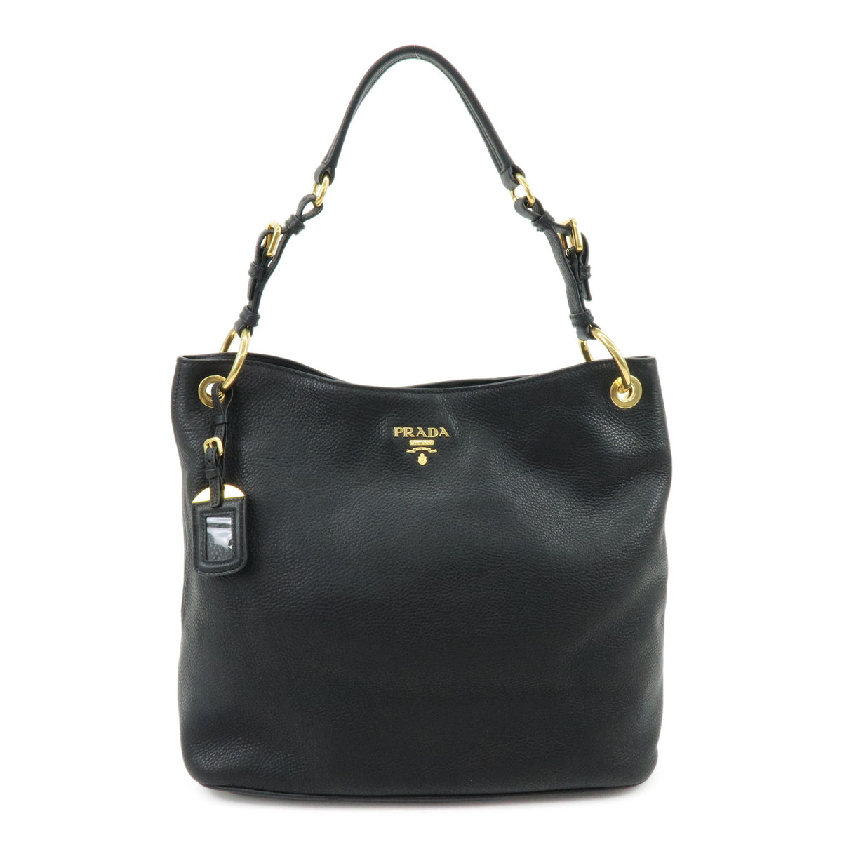 PRADA Logo Leather Shoulder Bag Hand Bag Tote Bag Black