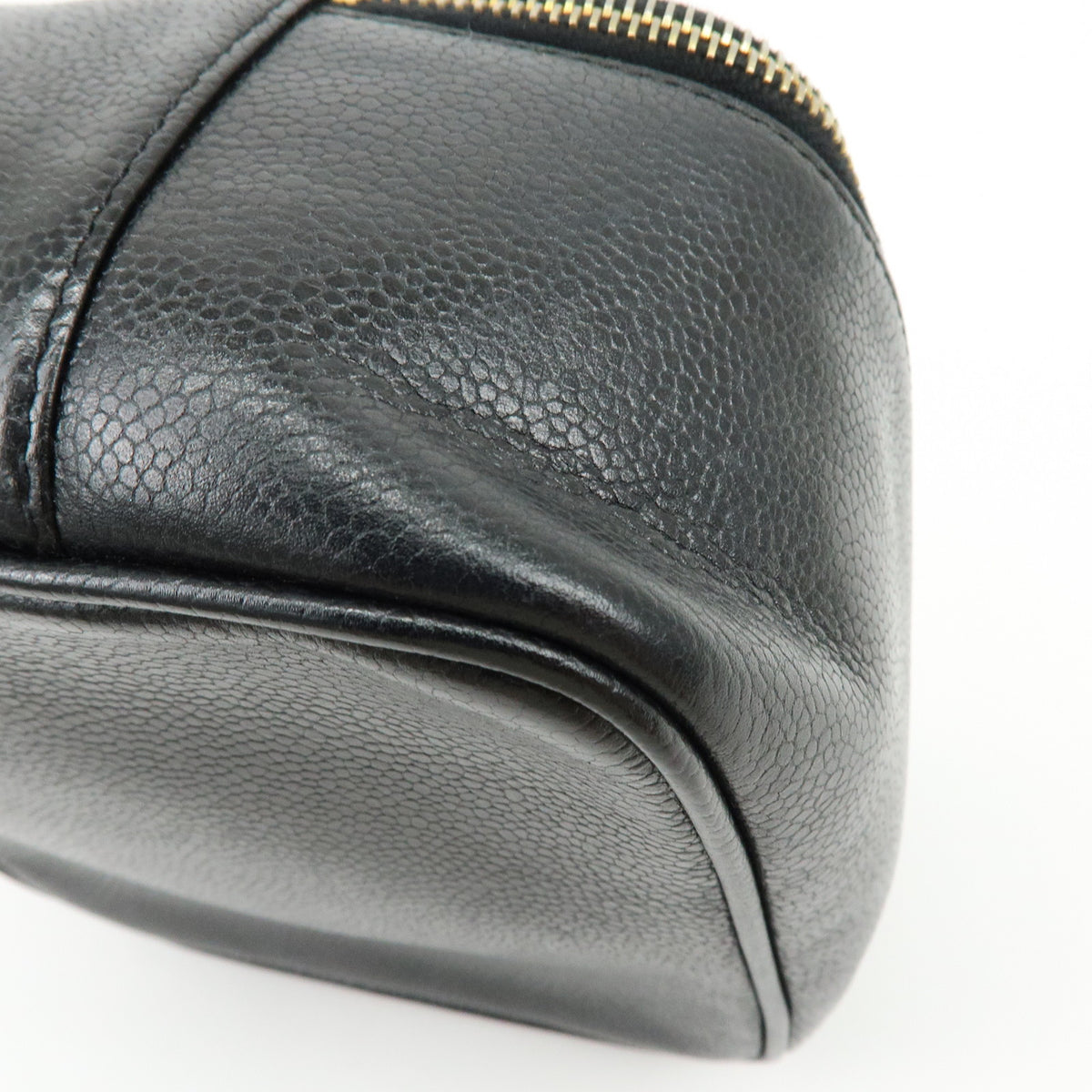 CHANEL COCO Mark Caviarskin Cosmetic Pouch Makeup Case Black