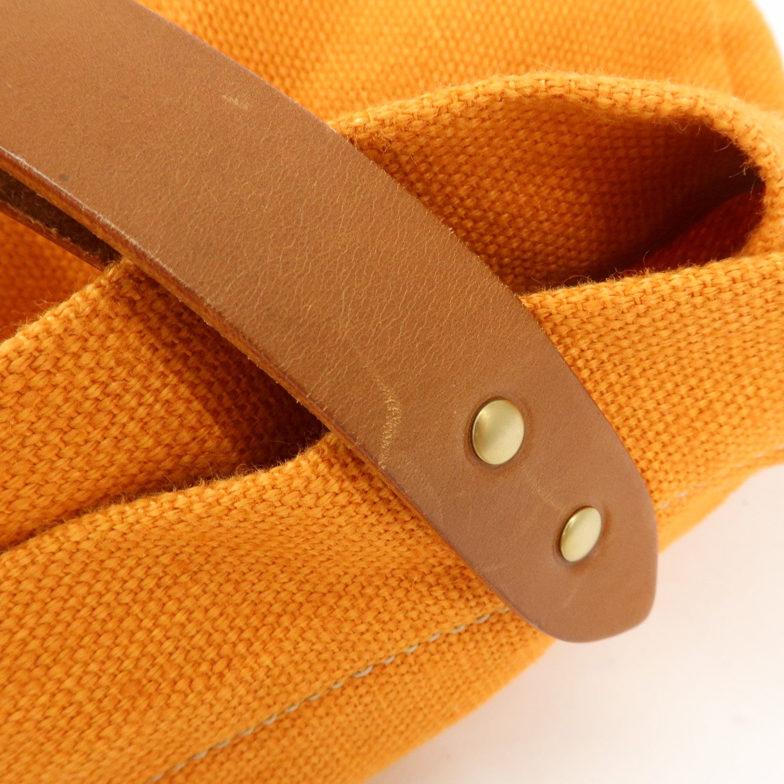 MIU MIU Canvas Leather Tote Bag Shoulder Bag Tassel Orange Brown