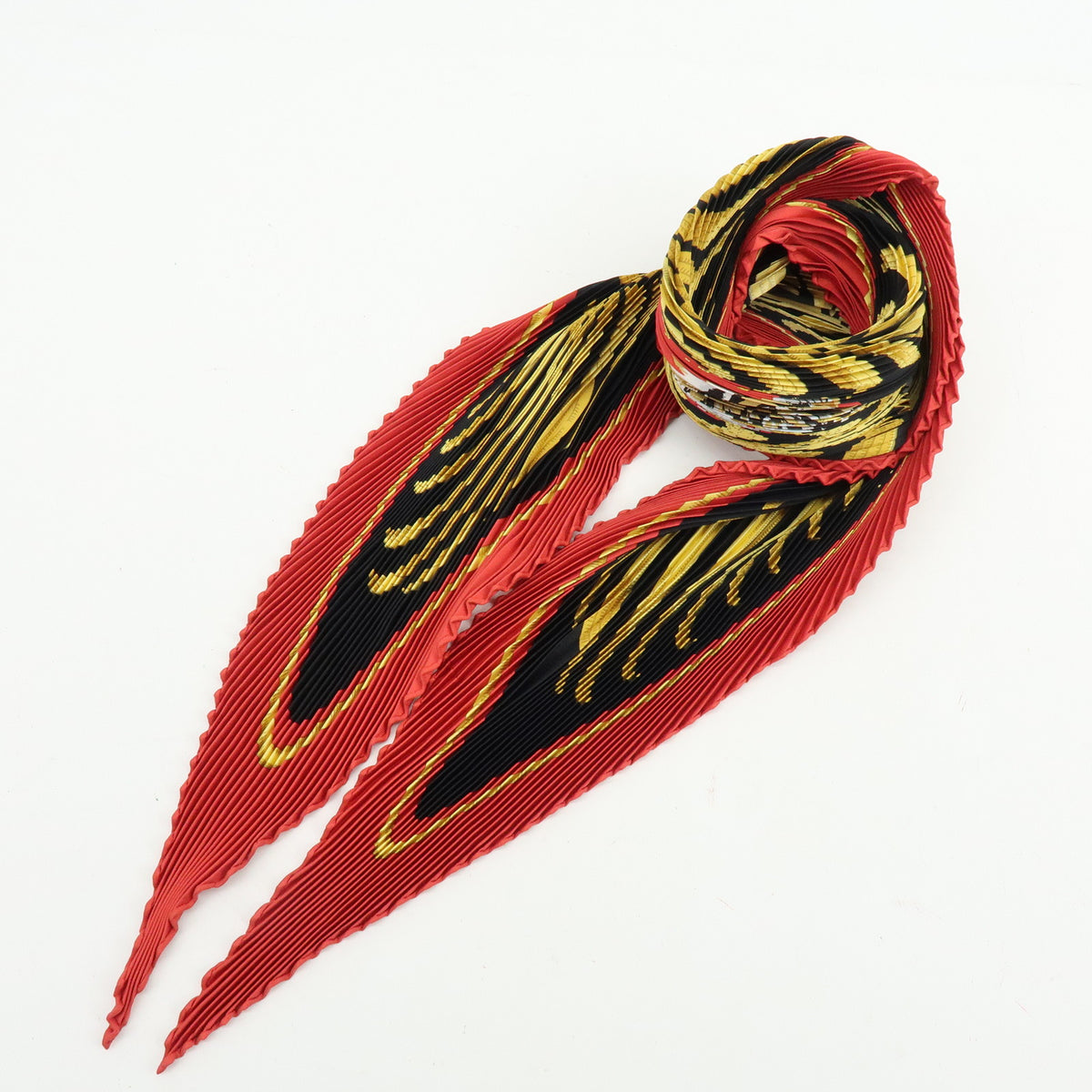 HERMES Pleated Carre 90 Silk 100% Scarf Tigre Royal Black Red Gold