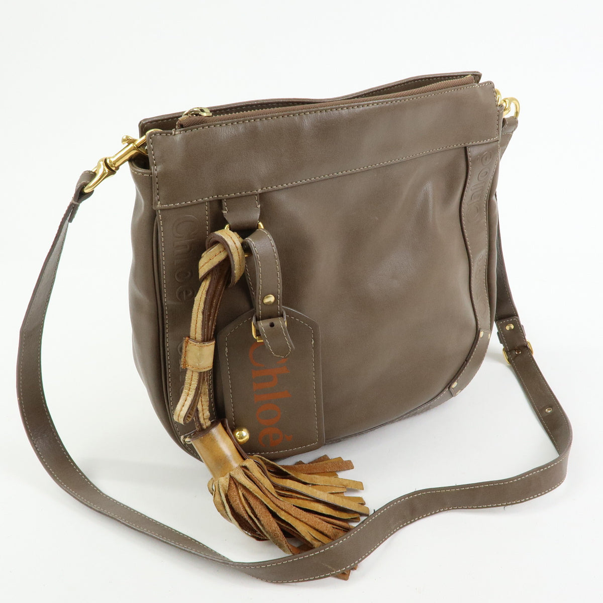 Chloe Eden Leather Shoulder Bag Crossbody Bag Tassel Beige