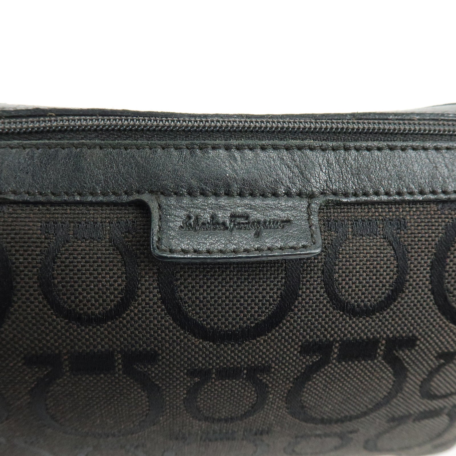 Ferragamo Gancini Canvas Leather Hand Bag Accessory Pouch Black
