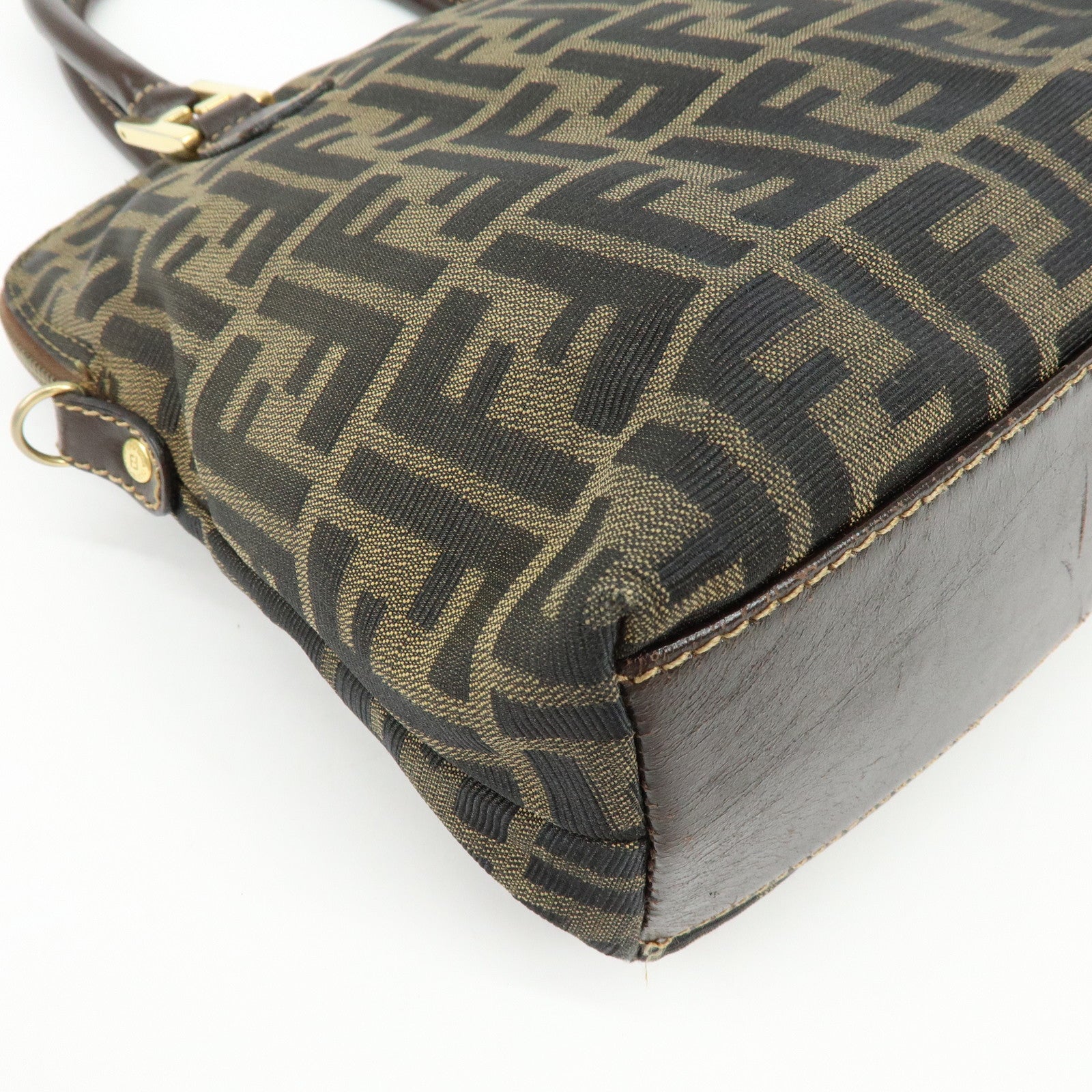 FENDI Zucca Canvas Leather 2Way Bag Hand Bag Shoulder Bag Brown Black