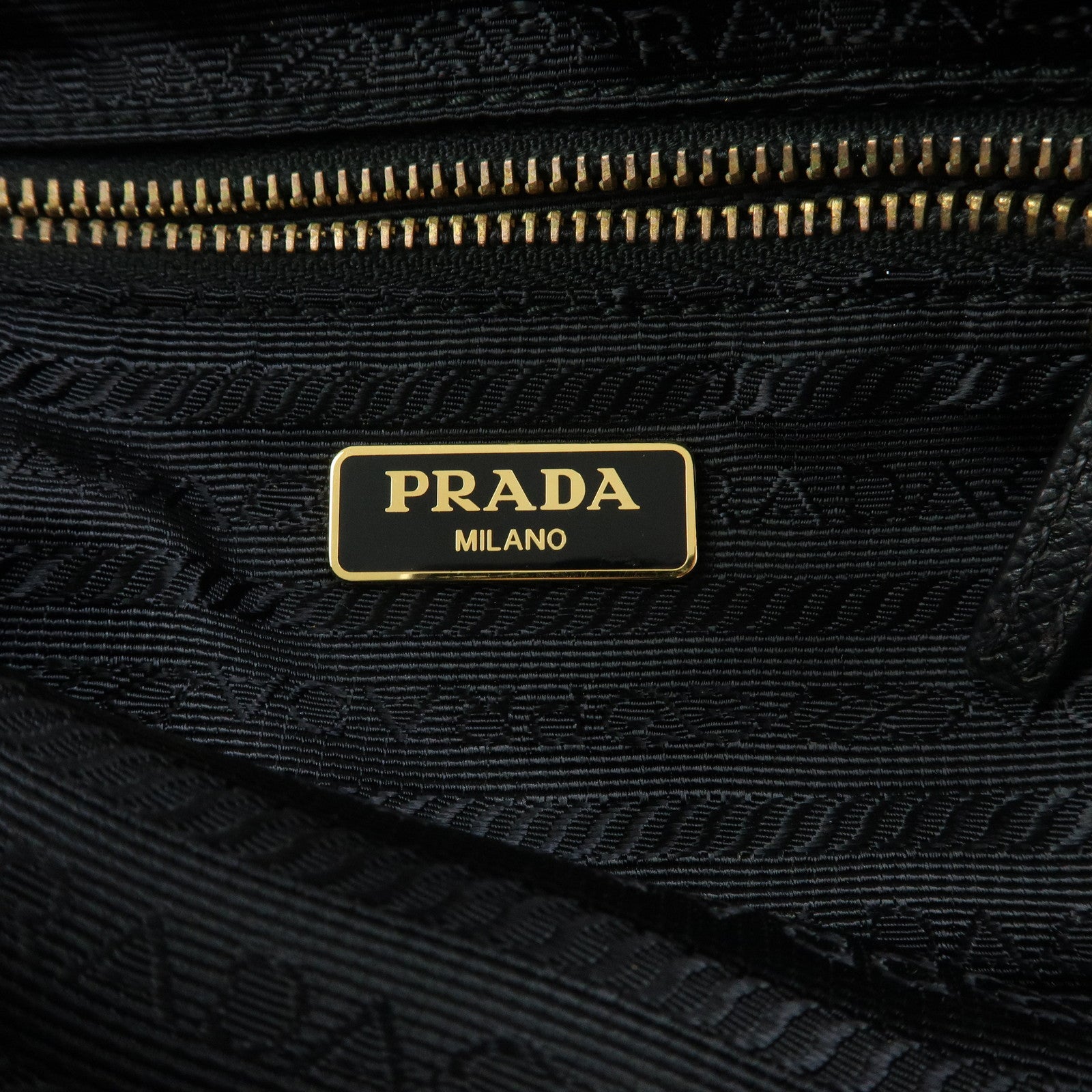 PRADA Triangle Logo Denim Cosmetic Pouch Black Gold