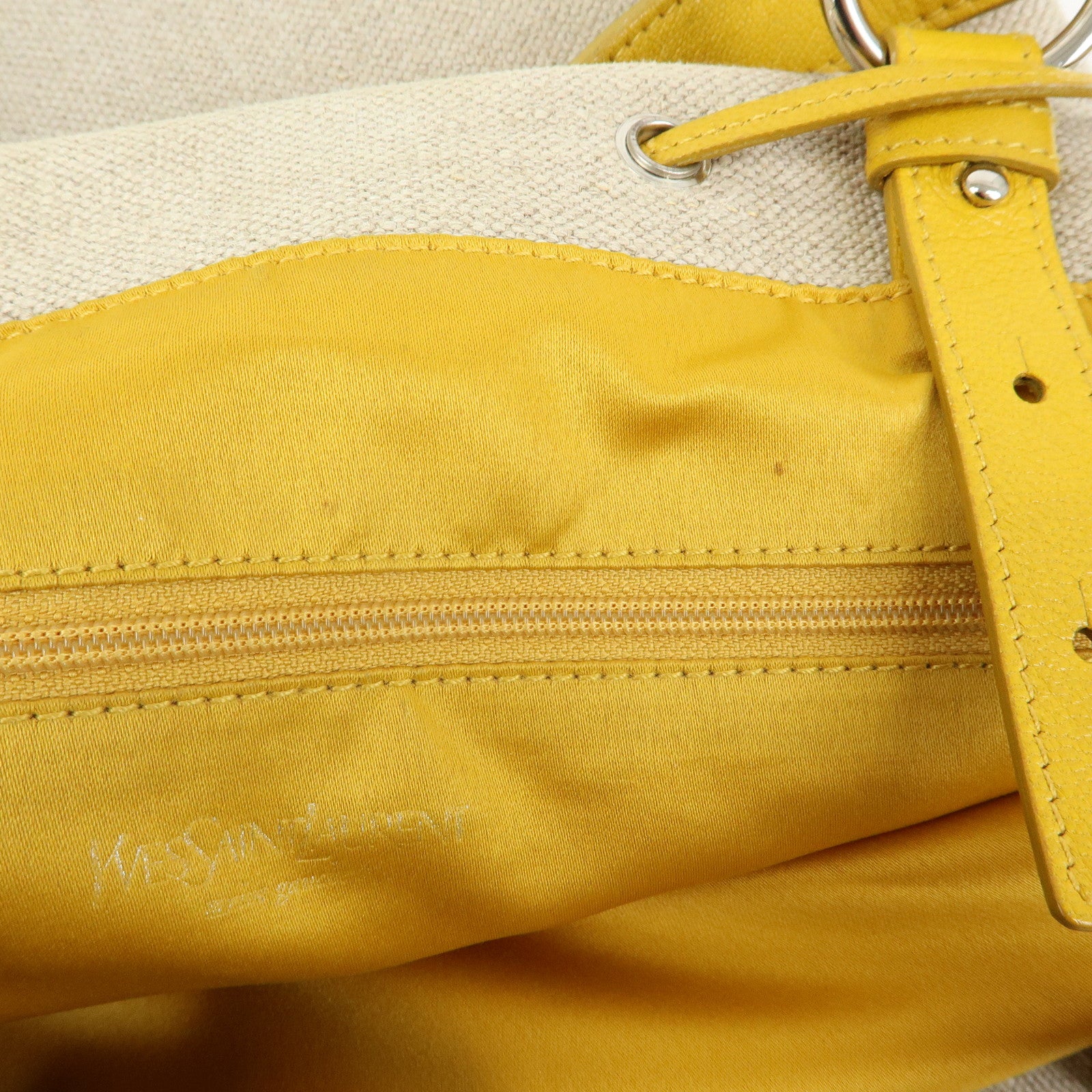 SAINT LAURENT PARIS Kahara Canvas Leather Tote Bag Hand Bag Natural