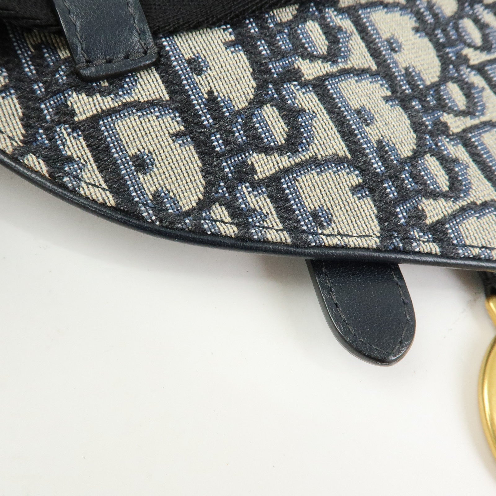 Christian Dior Oblique Jacquard Leather Saddle Bag Waist Body Bag Navy