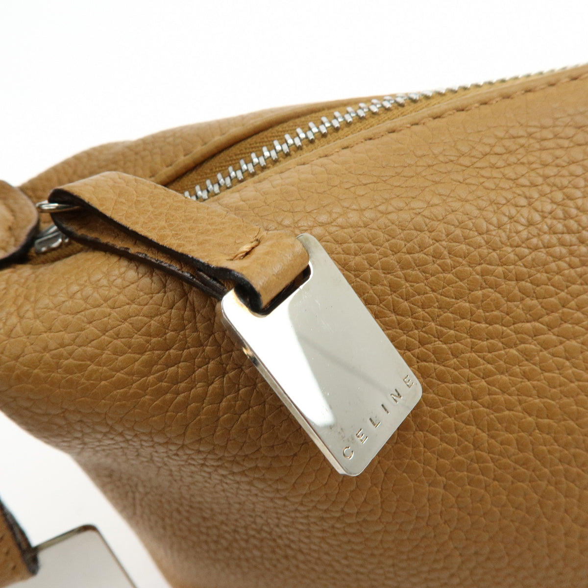 CELINE Logo Leather Shoulder Bag Hand Bag Camel