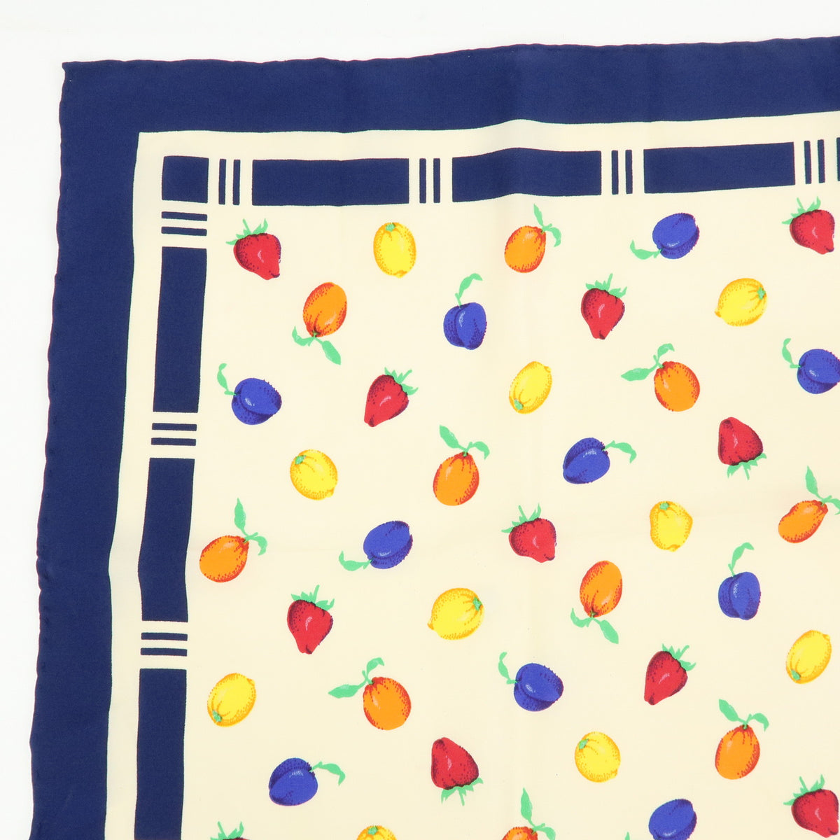 GUCCI Silk 100%  Scarf Shawl Fruit Pattern Navy Multicolor