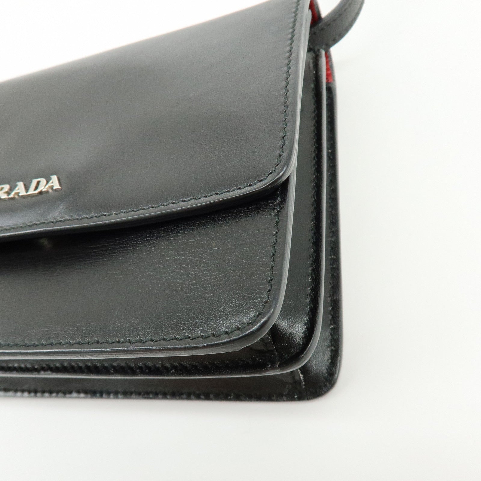 PRADA Leather 2Way Mini Shoulder Crossbody Bag Clutch Bag Black BT1031
