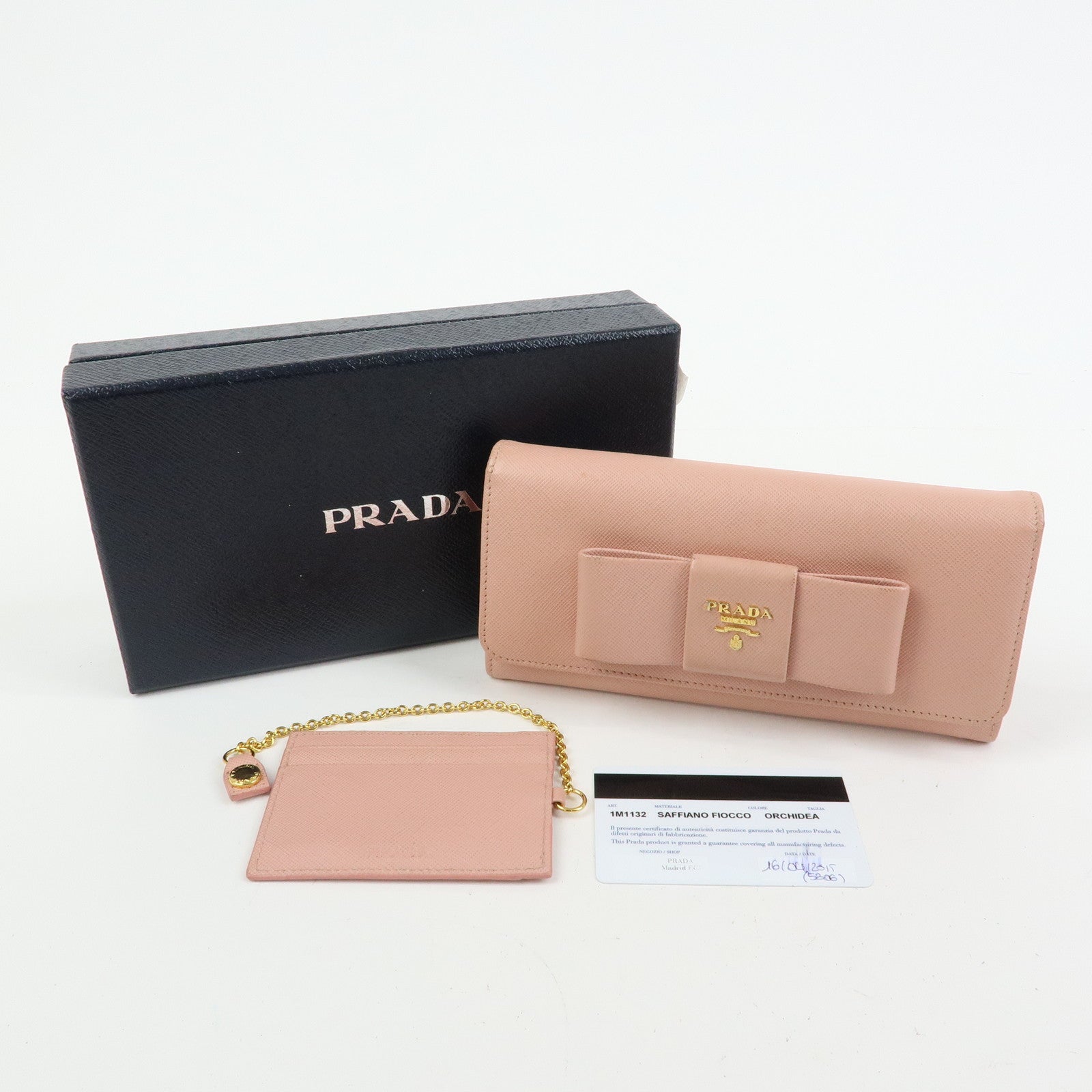 PRADA Logo Ribbon Saffiano Leather Long Wallet Pink 1M1132