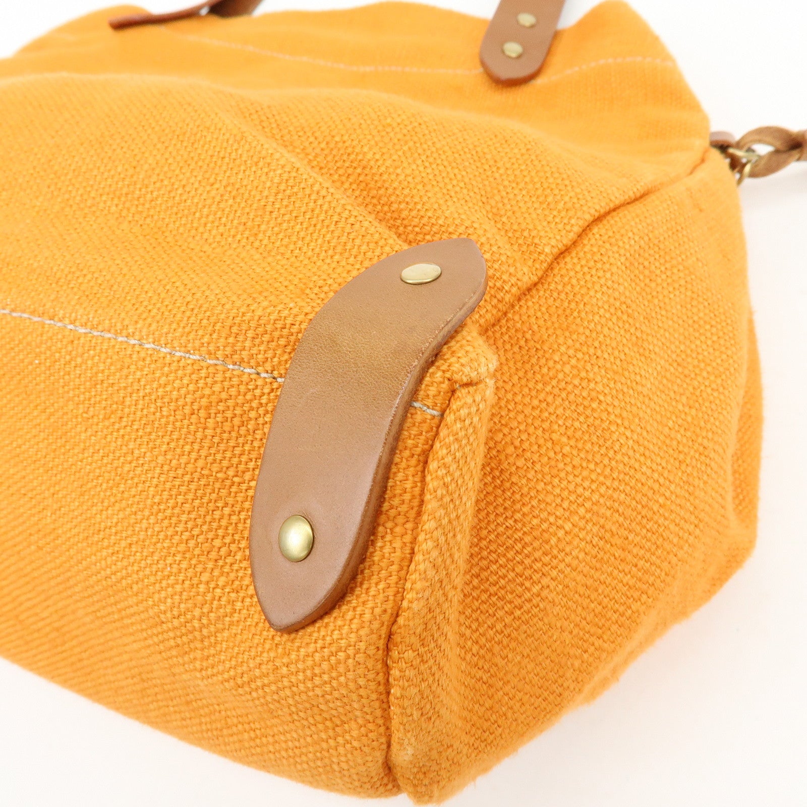 MIU MIU Canvas Leather Tote Bag Shoulder Bag Tassel Orange Brown