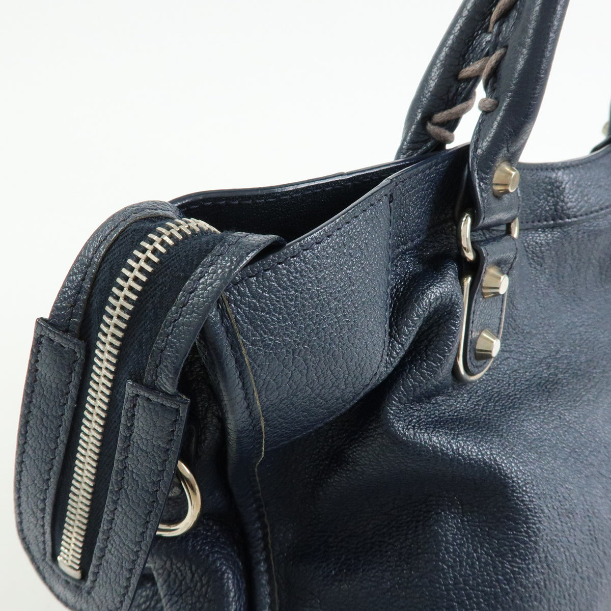 BALENCIAGA Classic Metallic Edge City Leather 2Way Bag Navy 390154