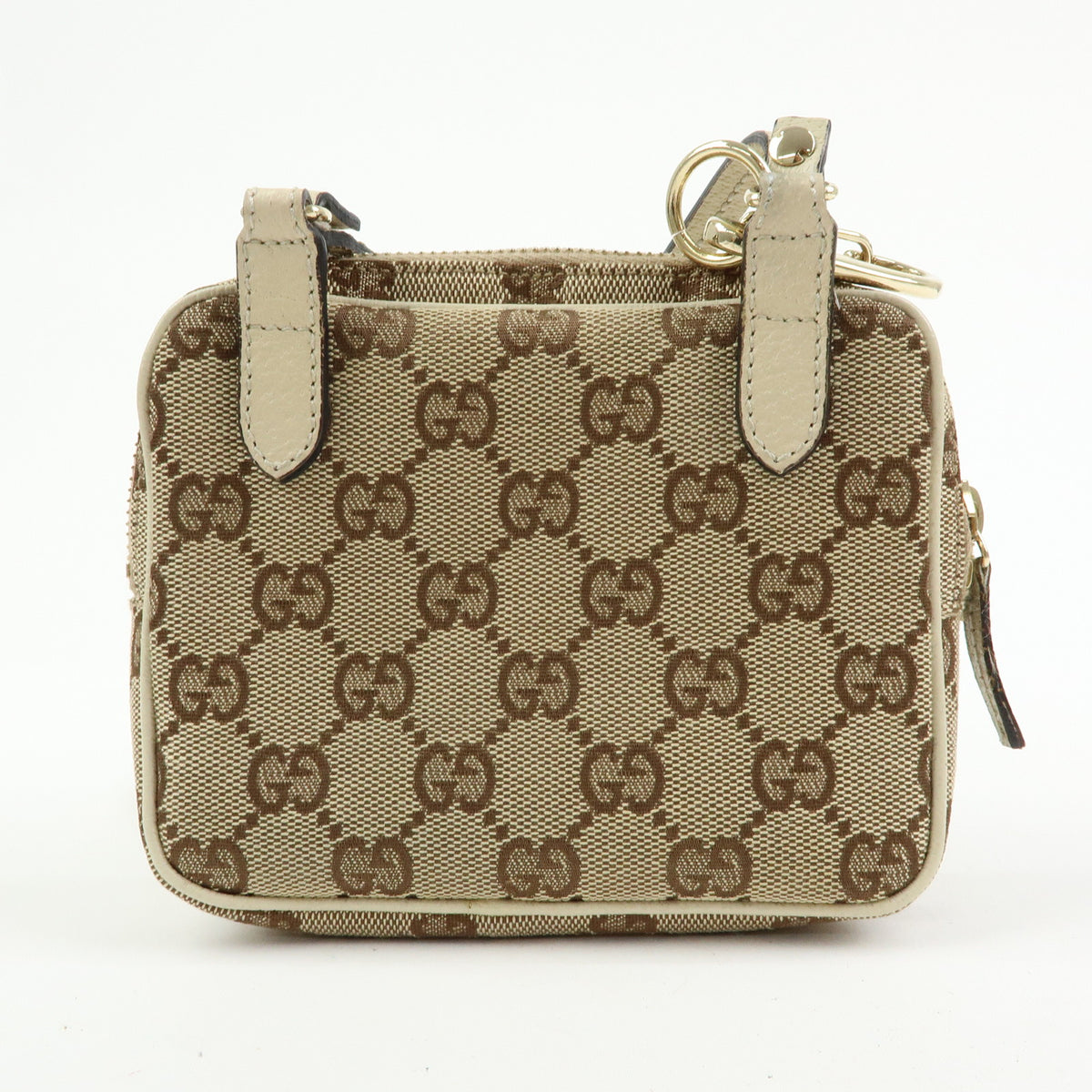 GUCCI GG Canvas Leather Shoulder Crossbody Bag Beige White 120975