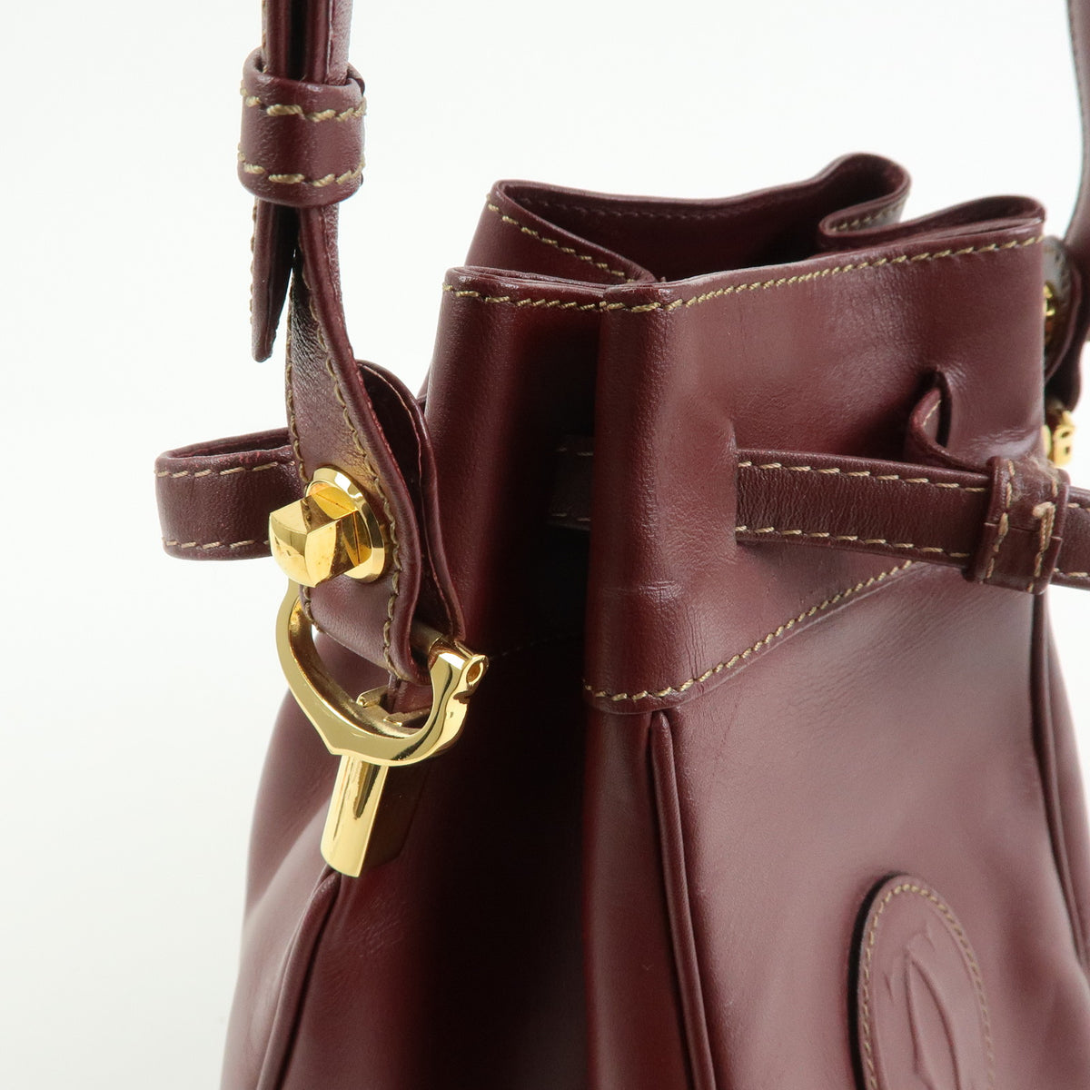 Cartier Must de Cartier Leather Drawstring Mini Shoulder Bag Bordeaux
