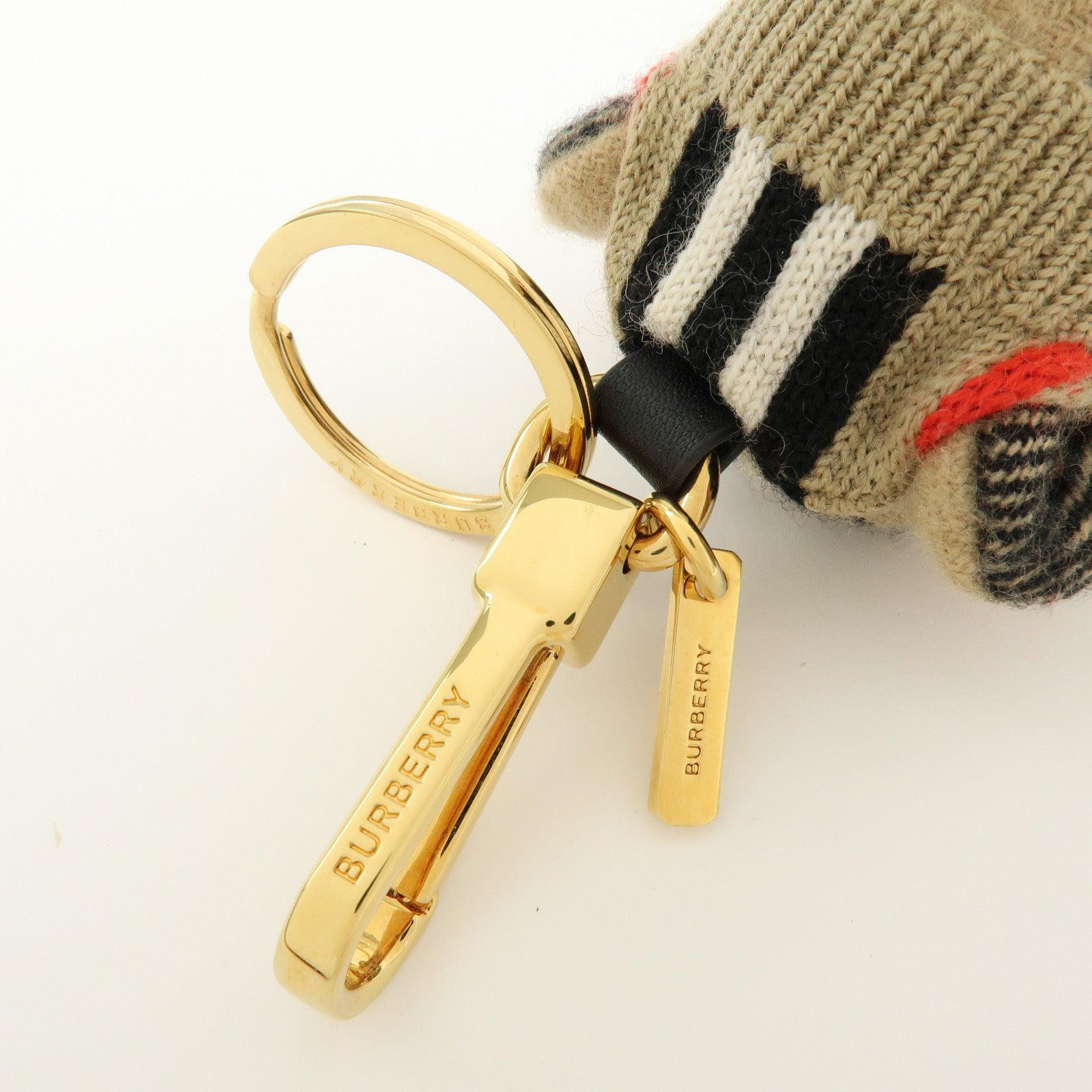 Burberry Teddy Bear Cashmere Wool Leather Bag Charm Key Holder Beige