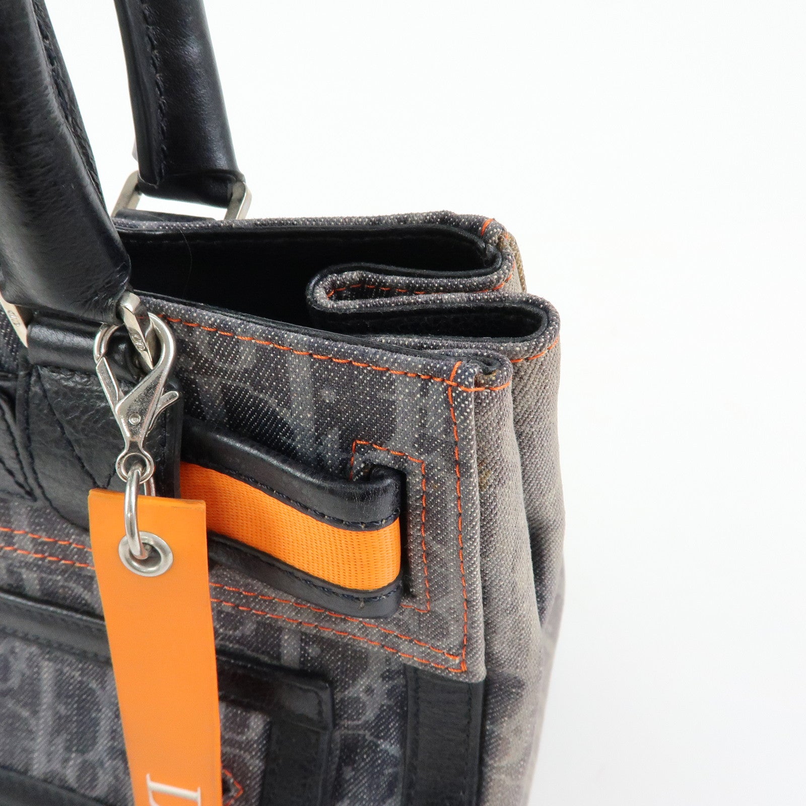 Christian Dior Trotter Flight Line Denim Leather Tote Bag Blue Navy