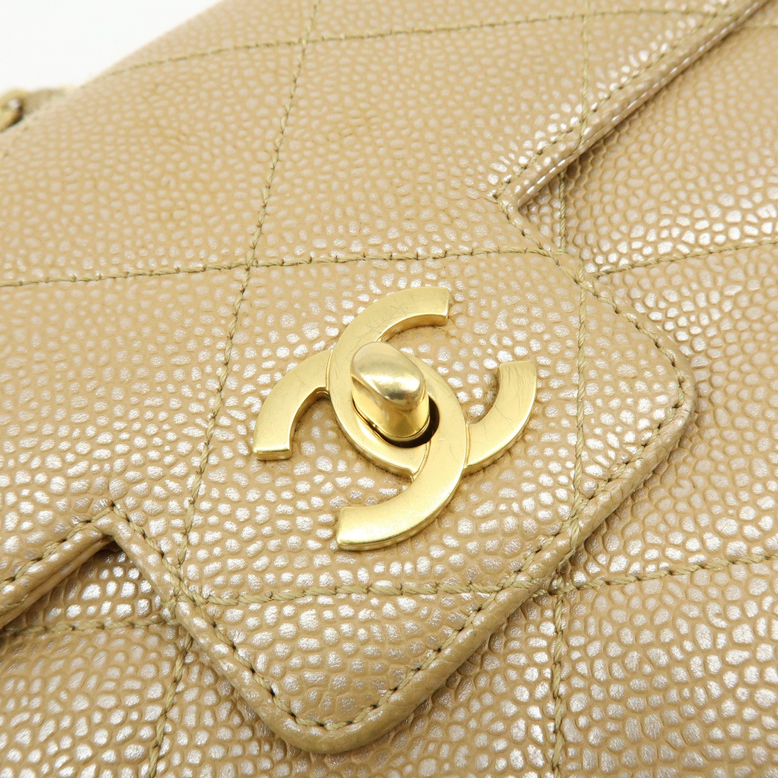 CHANEL COCO Mark Matelasse Caviarskin Flap Chain Shoulder Bag Beige