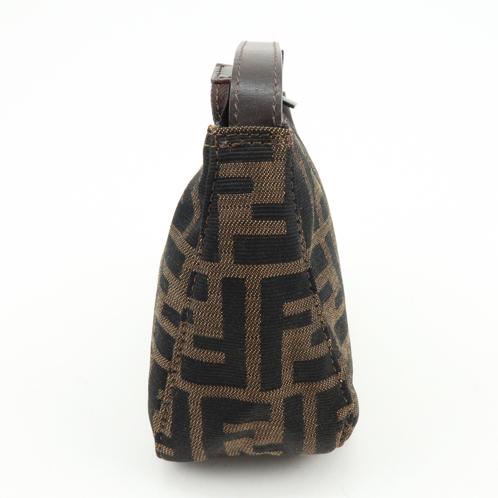 FENDI Zucca Canvas Leather Mini Pochette Pouch Hand Bag Brown 8N0001