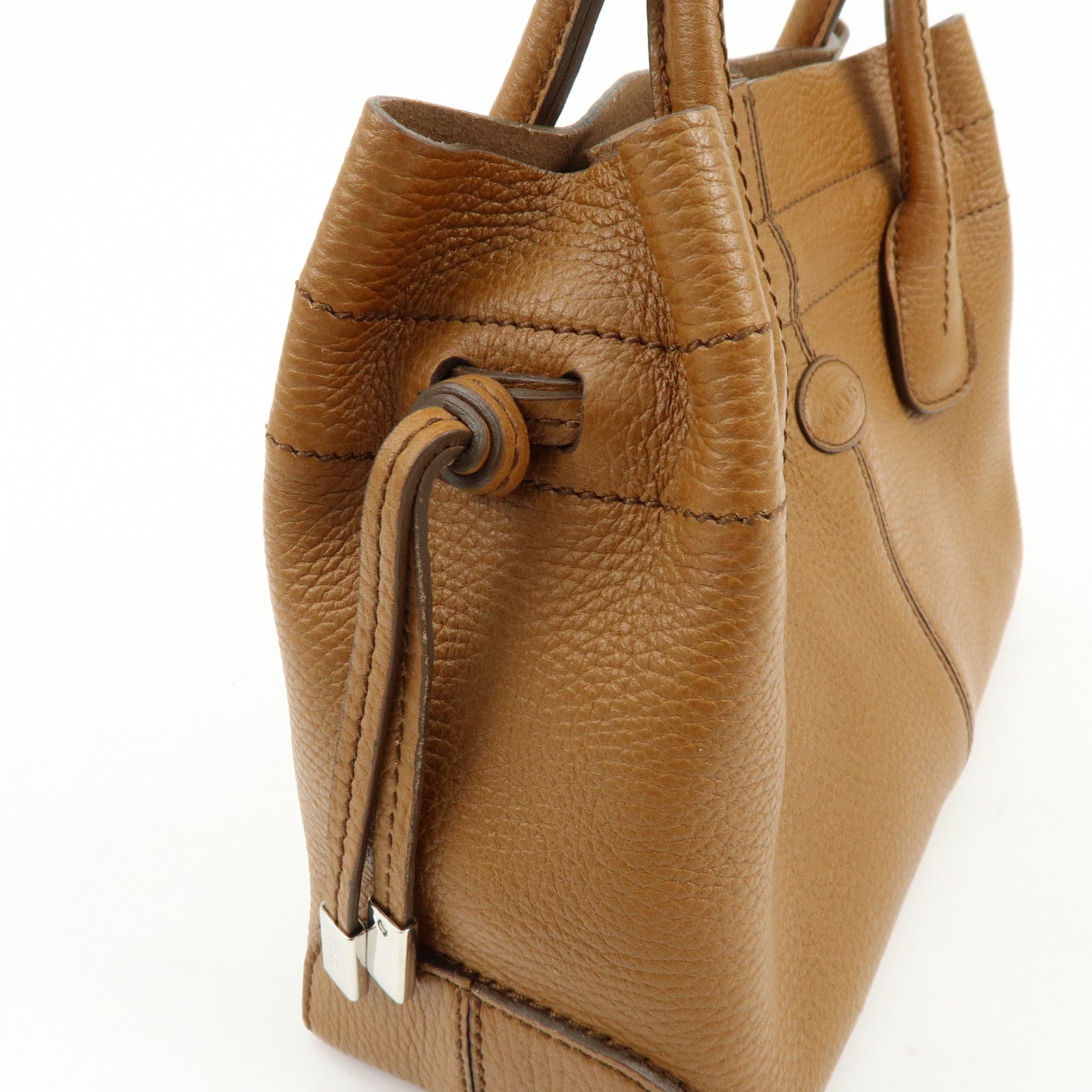 TOD'S Logo Leather Shoulder Bag Hand Bag Tote Bag Camel Brown