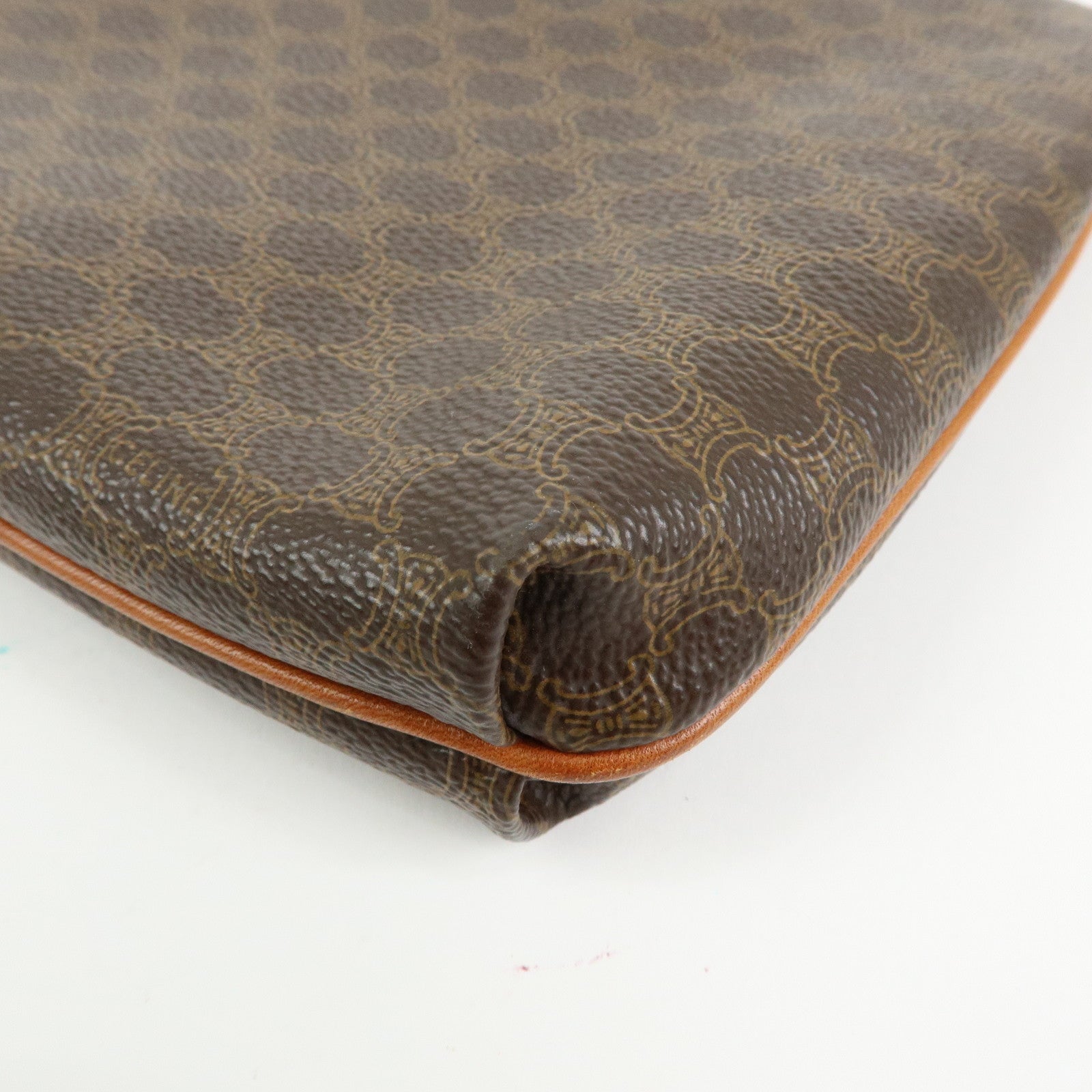 CELINE Macadam Leather Flap Clutch Bag Brown