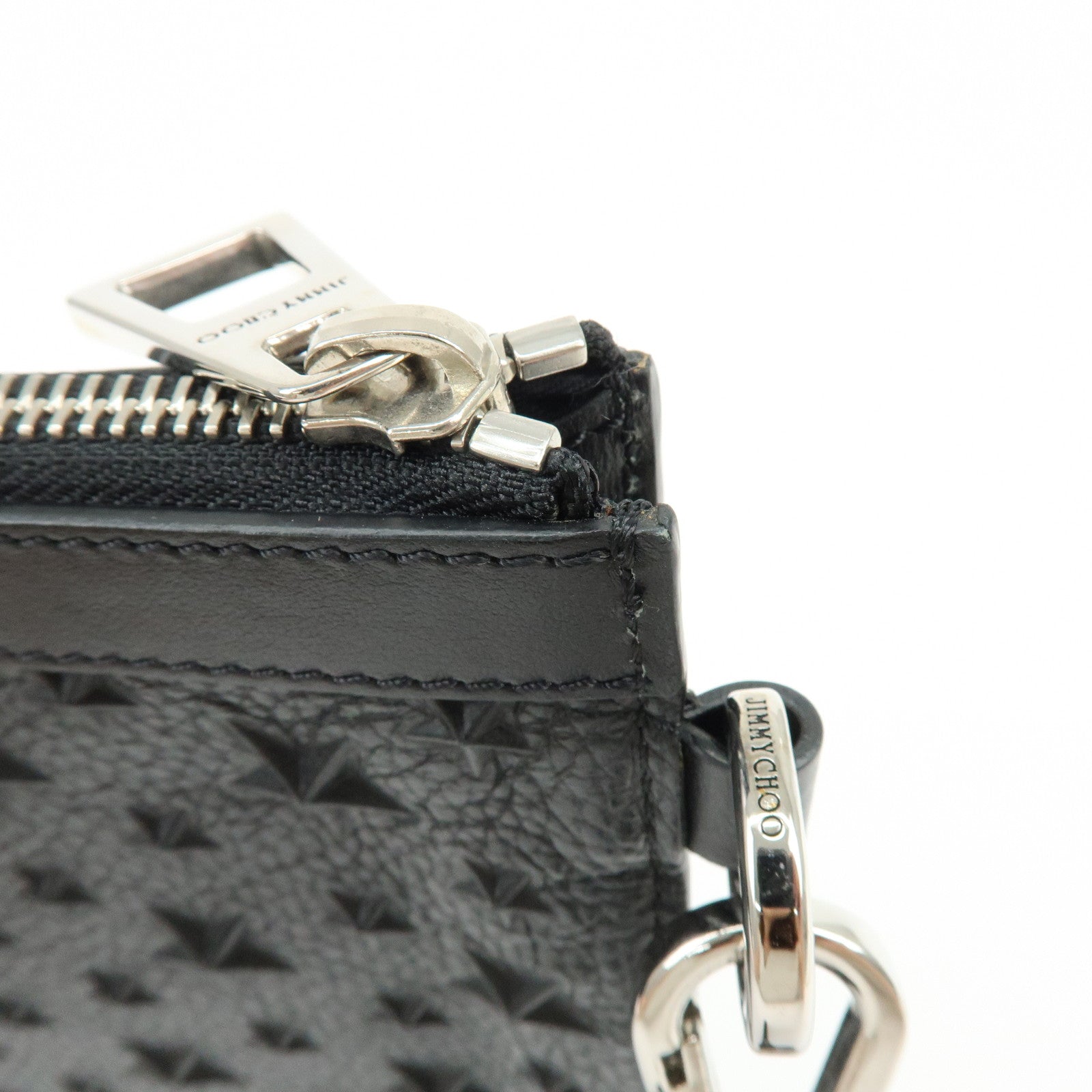 JIMMY CHOO Leather Star Embossed Studs Clutch Bag  Wristlet Pouch Black