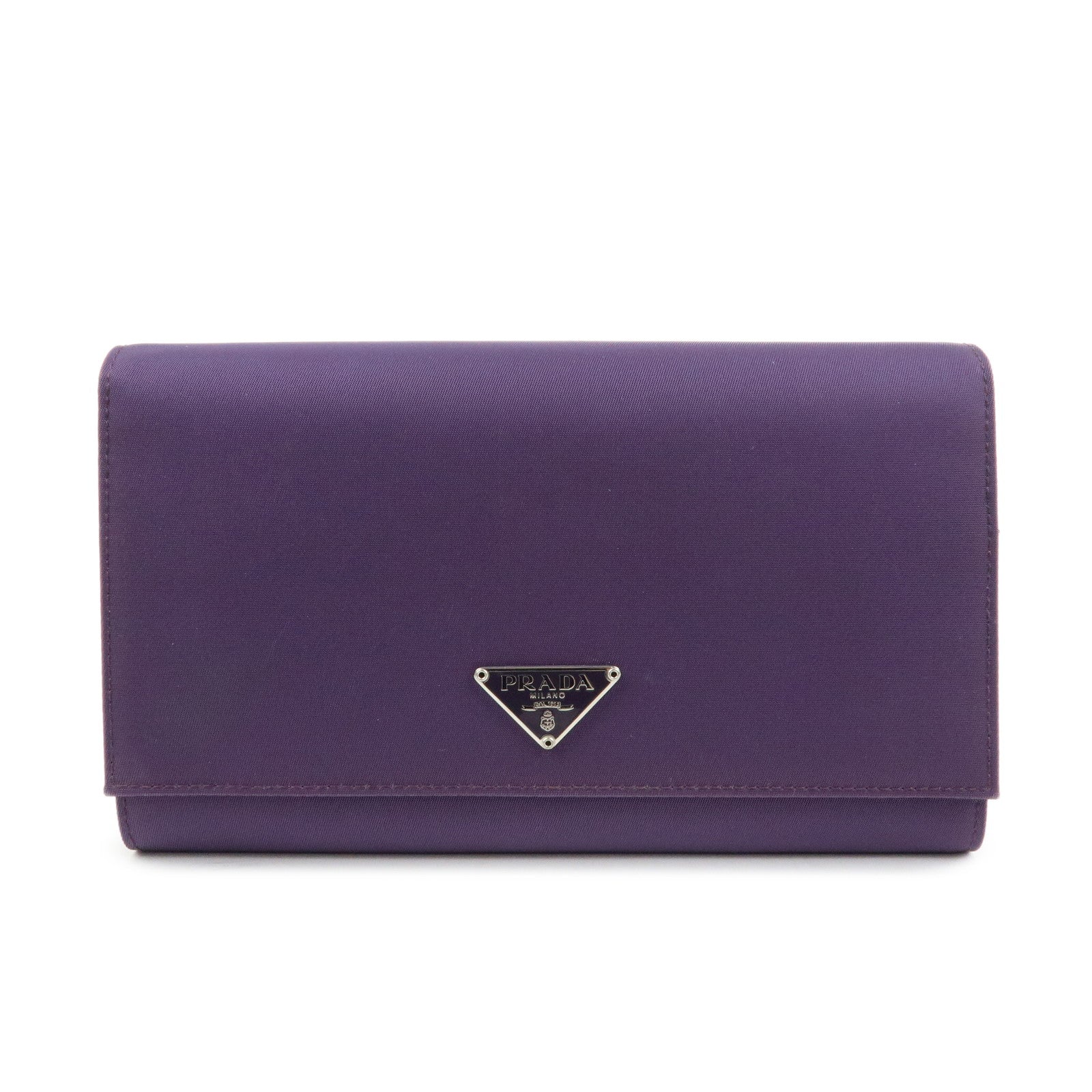 PRADA Triangle Logo Nylon Saffiano Leather Long Wallet Purple M608