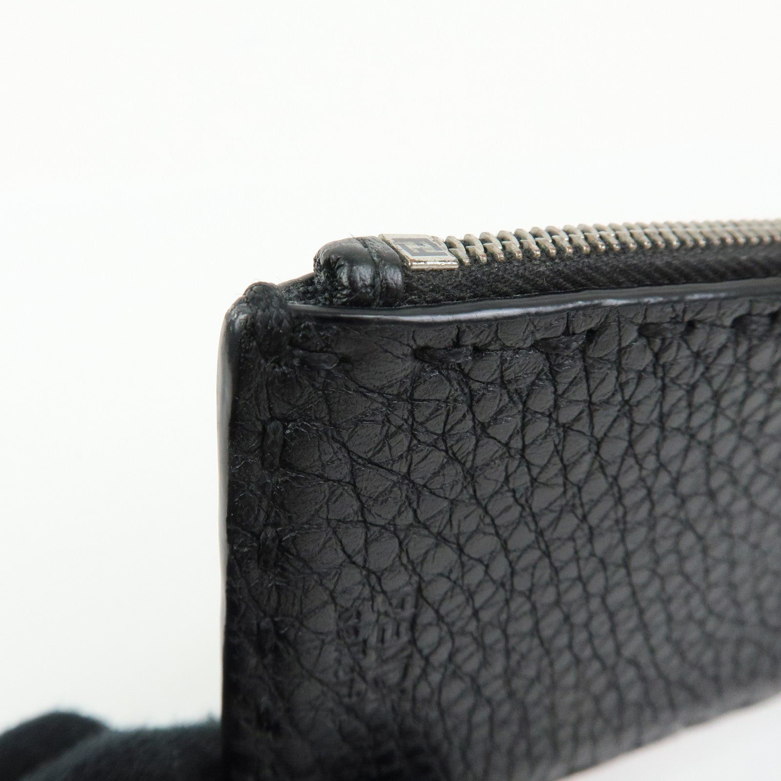 FENDI Selleria Calf Leather Card Case Coin Case Black 7M0343