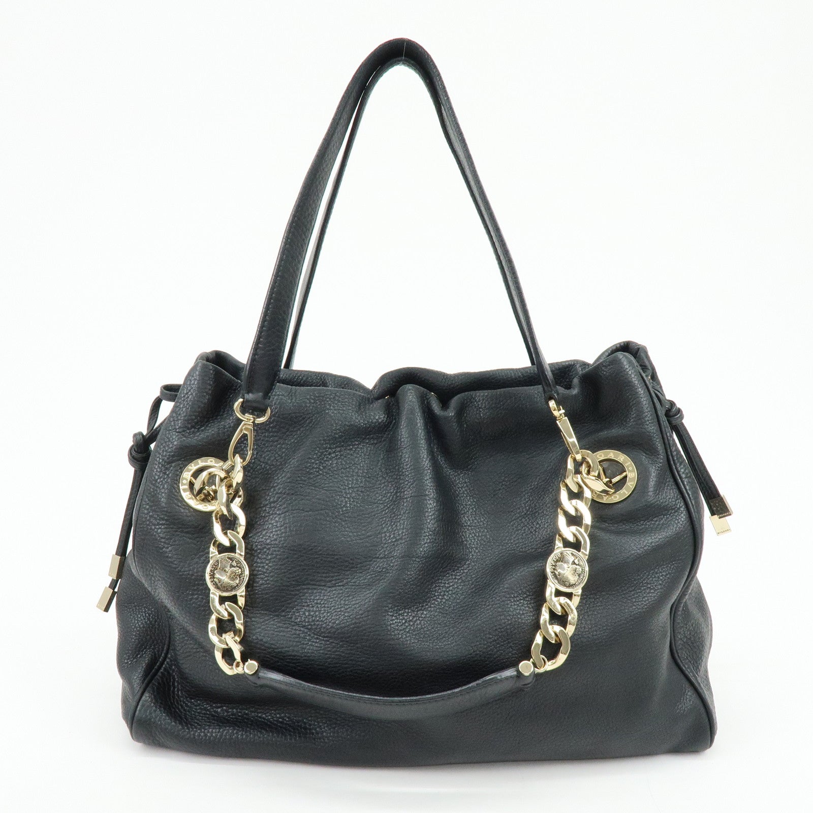 BVLGARI Monete Leather Chain 2Way Bag Shoulder Bag Black Gold