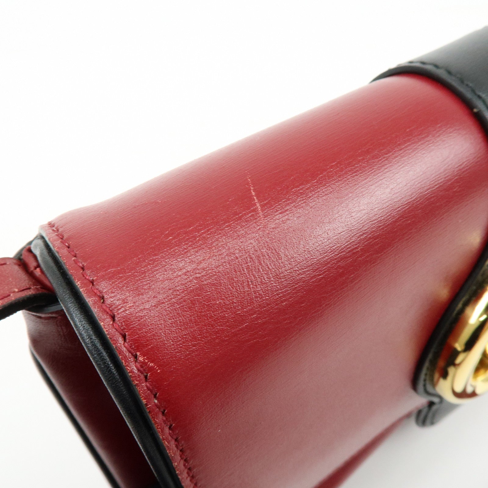 GUCCI Double G Arli Leather Shoulder Bag Crossbody Bag Red 550129