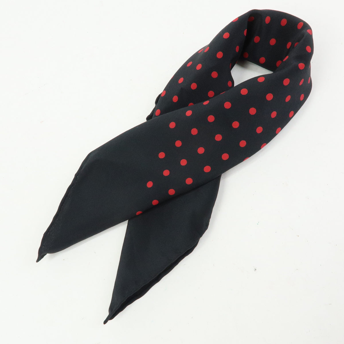 CHANEL COCO Mark Silk 100% Scarf Polka Dots Black Red