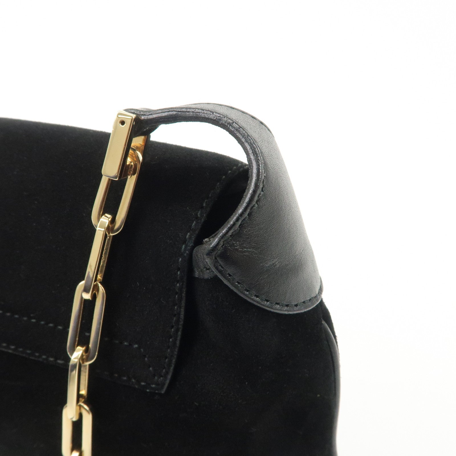 GUCCI Tigar Head Suede Leather Chain Shoulder Bag Black 001.4113 Used