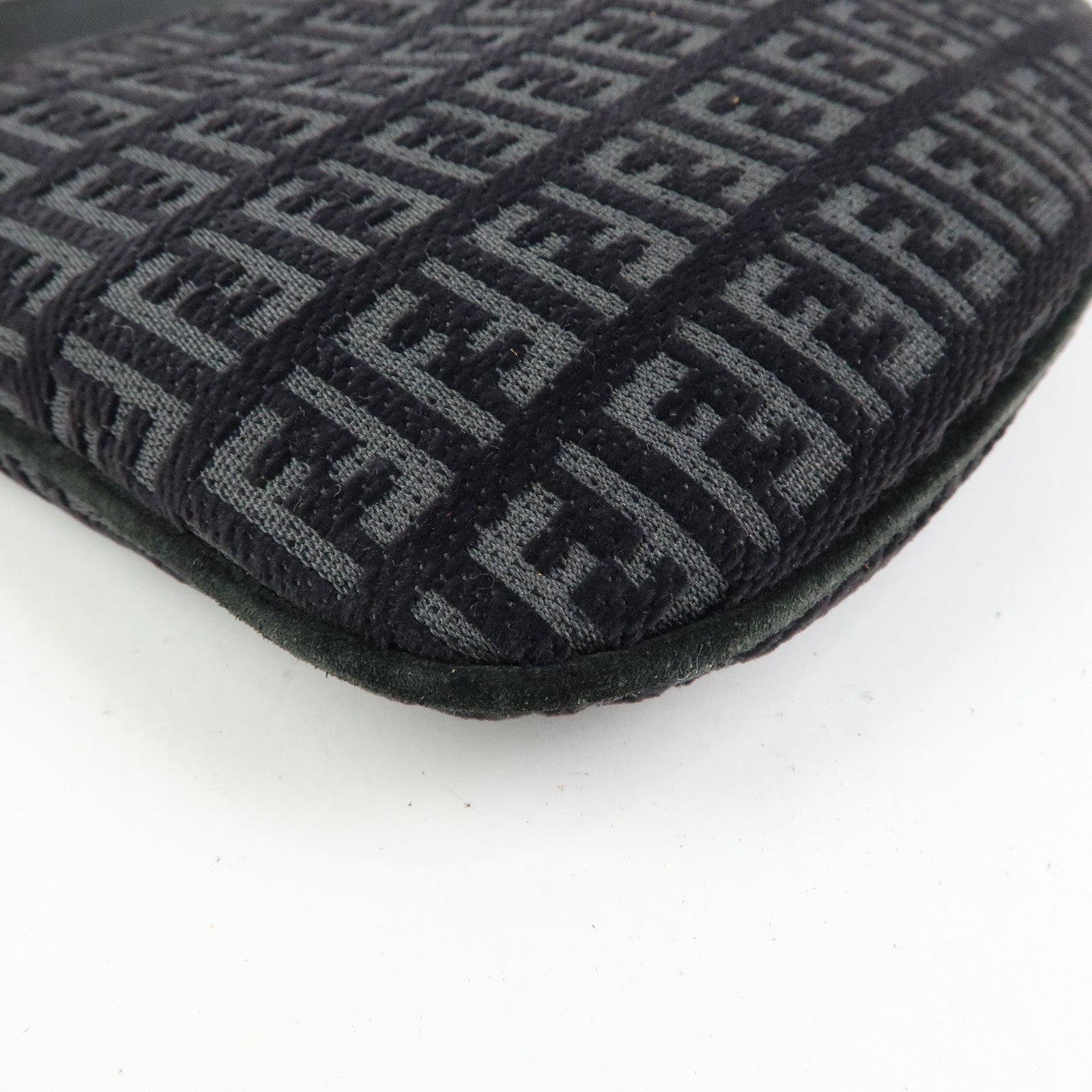 FENDI Zucchino Canvas Leather Shoulder Bag Hand Bag Black 8BR248