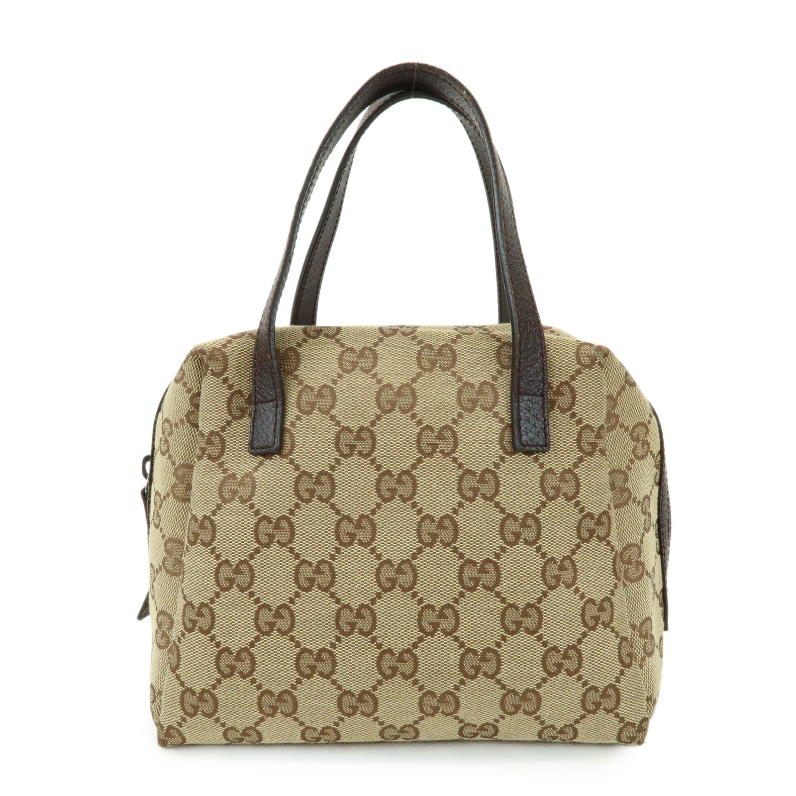 GUCCI GG Canvas Leather Hand Bag Mini Boston Bag Beige Brown 124542