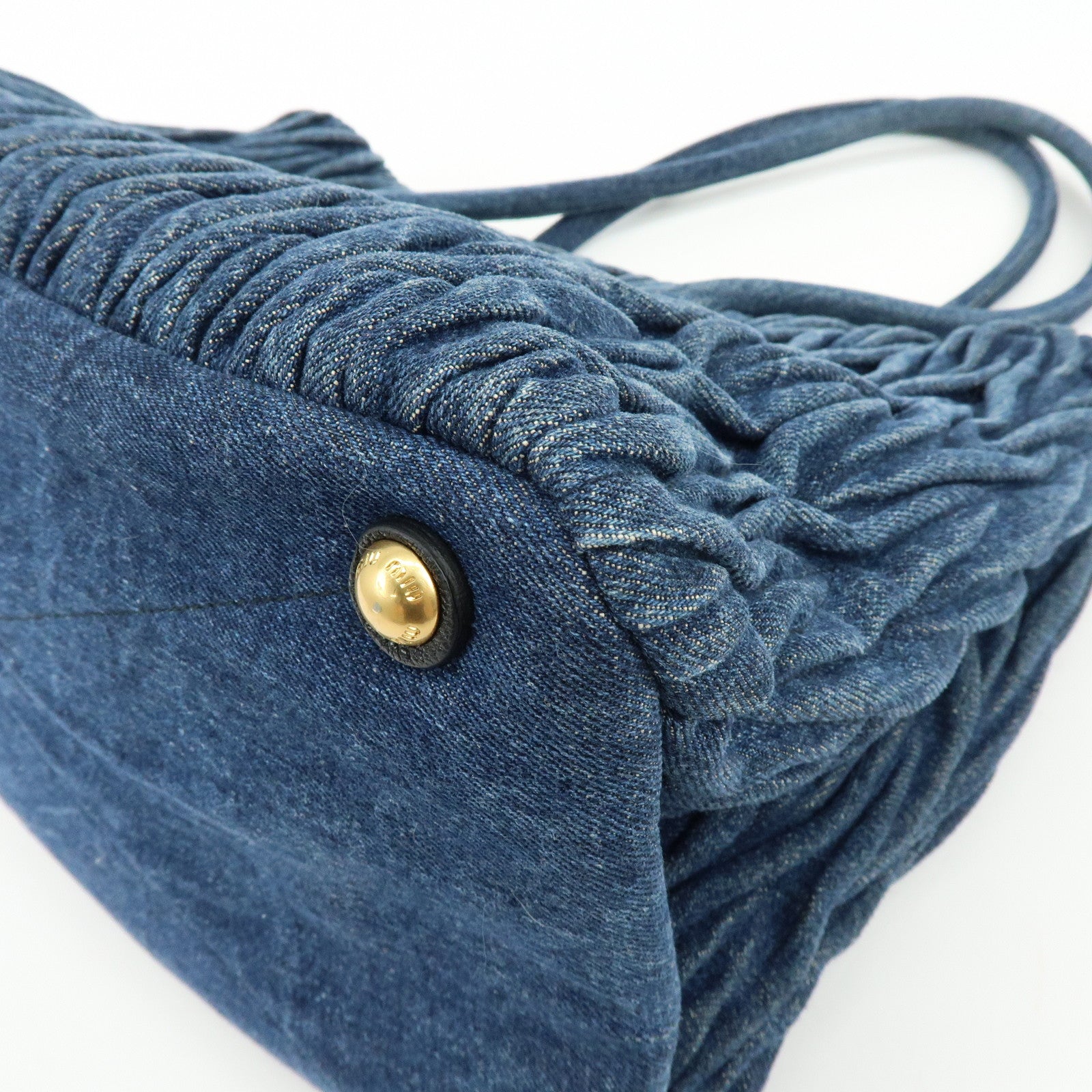 MIU MIU Logo Matelasse Denim Shoulder Bag Tote Bag Blue