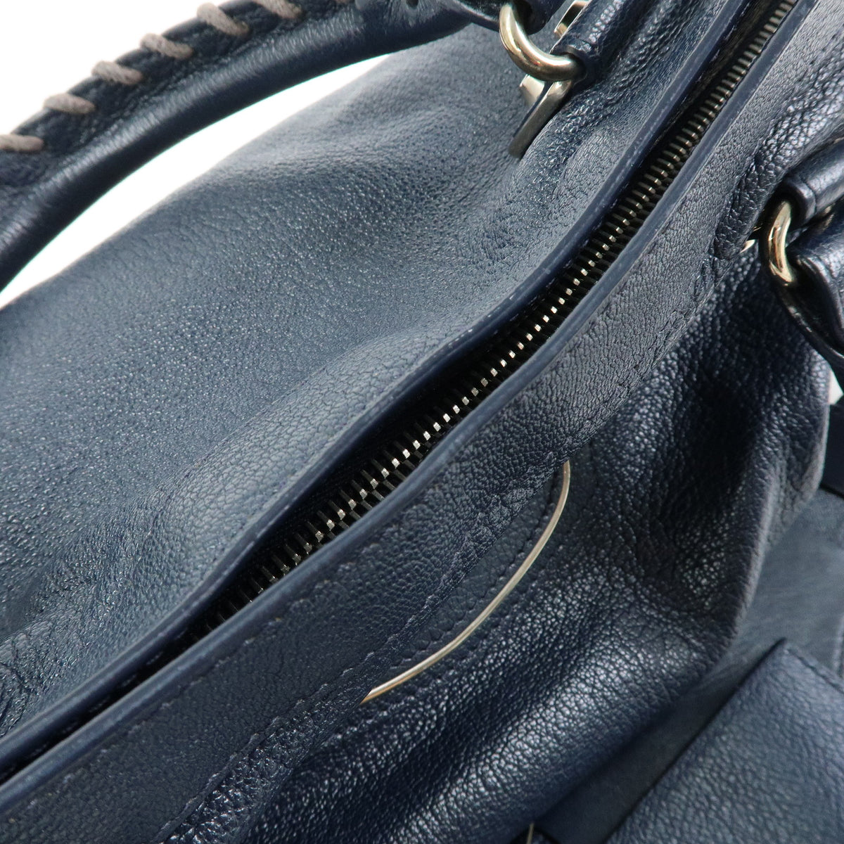 BALENCIAGA Classic Metallic Edge City Leather 2Way Bag Navy 390154