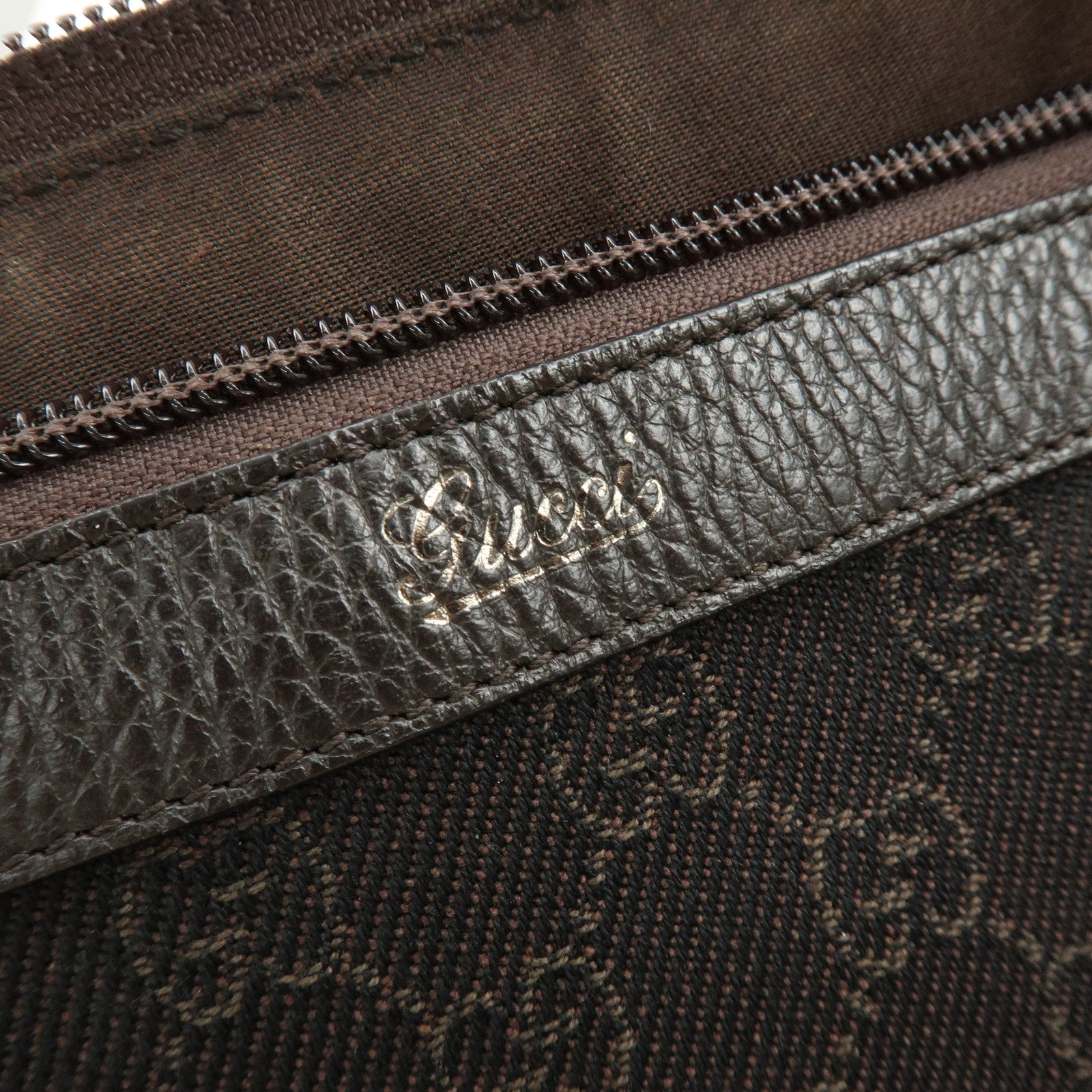 GUCCI Abbey GG Denim Leather Tote Bag Hand Bag Dark Brown 268640