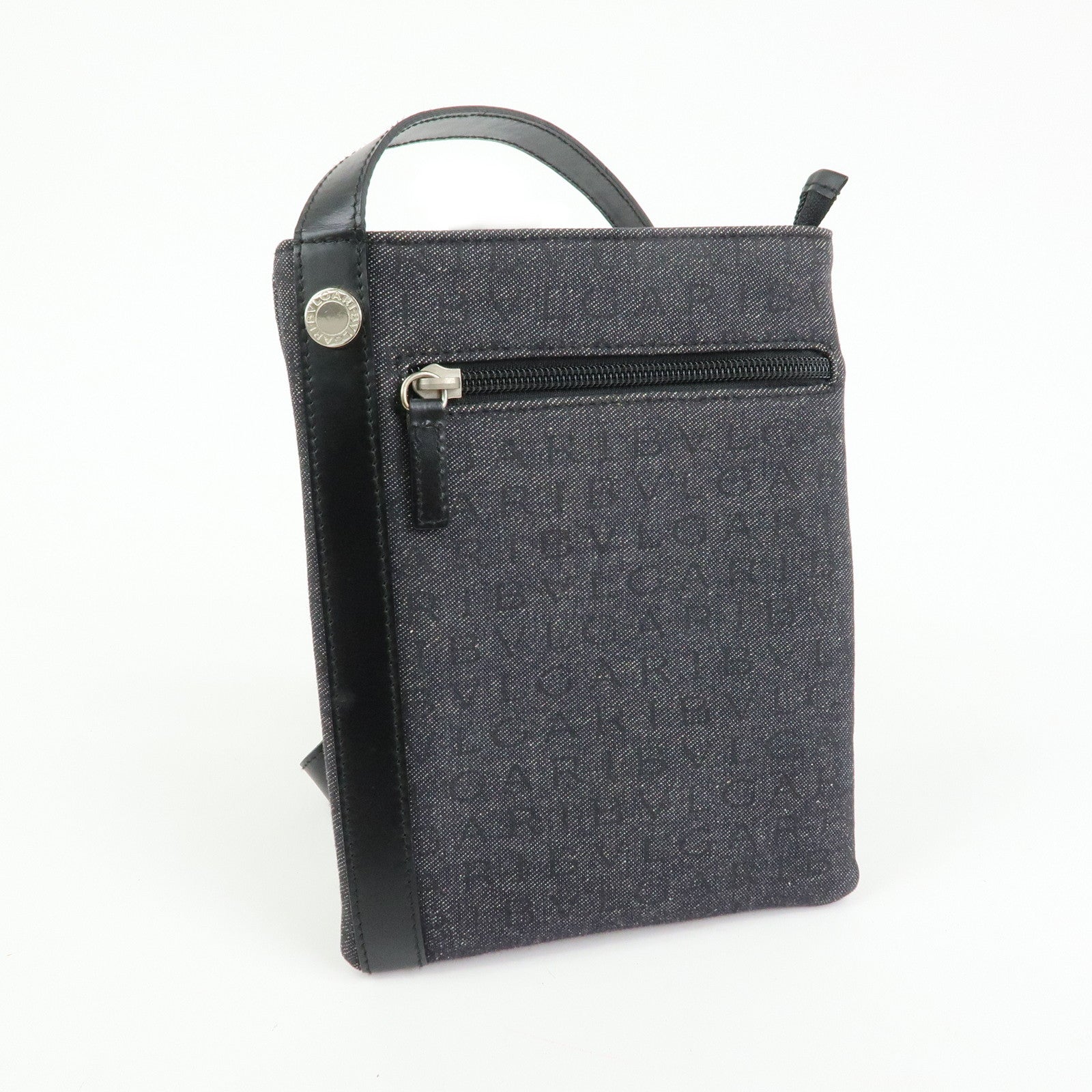 BVLGARI Logo Mania Canvas Leather Shoulder Bag Crossbody Bag Black