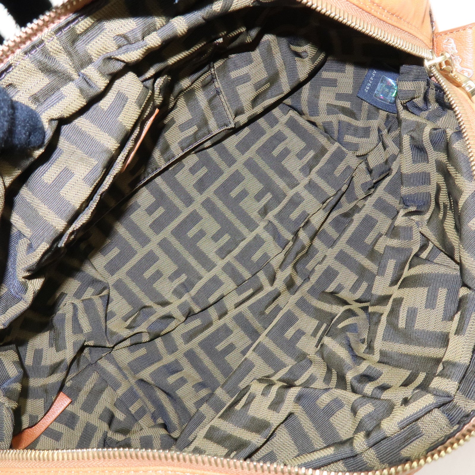 FENDI Zucca Mini Spy Bag Nappa Leather Hand Bag Camel Brown 8BL078