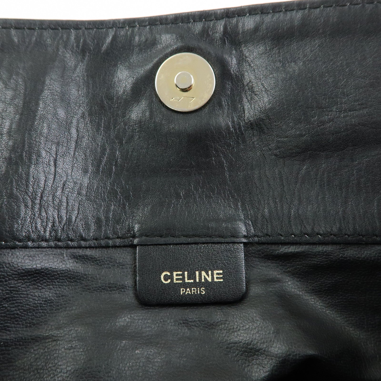 CELINE Macadam Leather Clutch Bag Flat Pouch Black