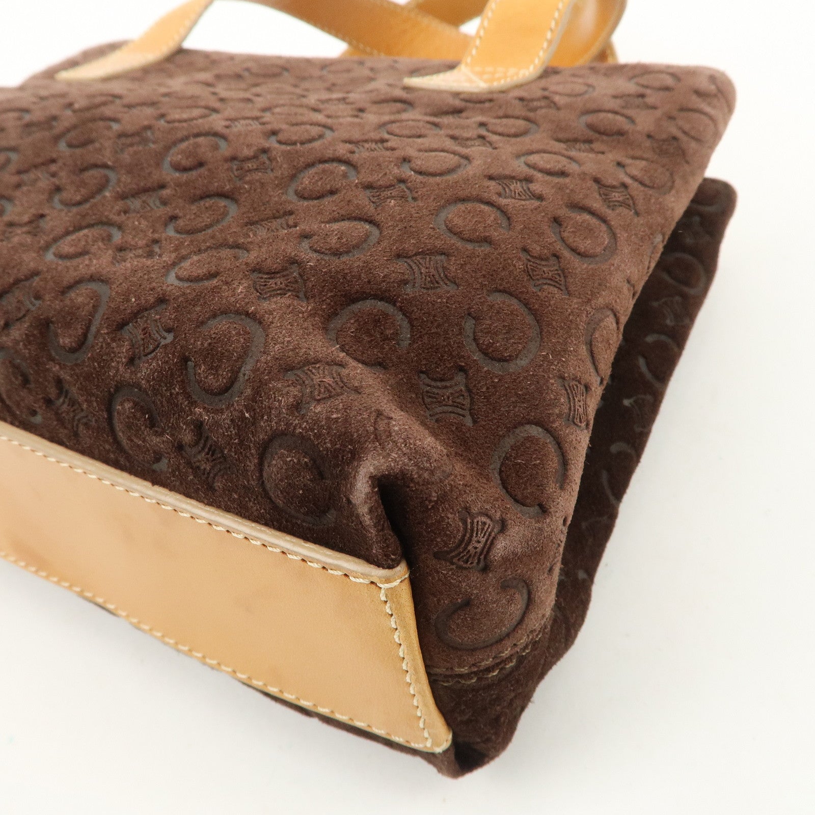 CELINE C Macadam Suede Leather Tote Bag Hand Bag Dark Brown Used