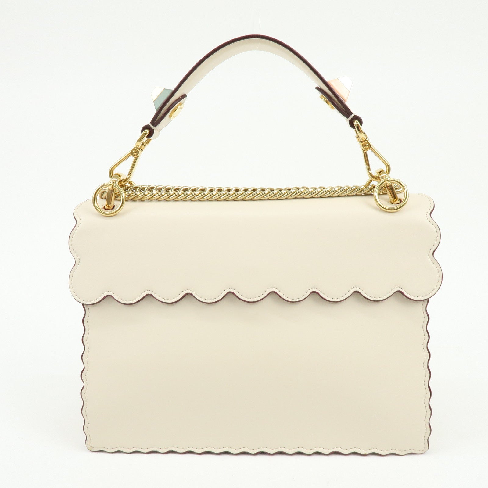 FENDI KAN I Leather 2Way Bag Shoulder Bag Hand Bag Beige 8BT283
