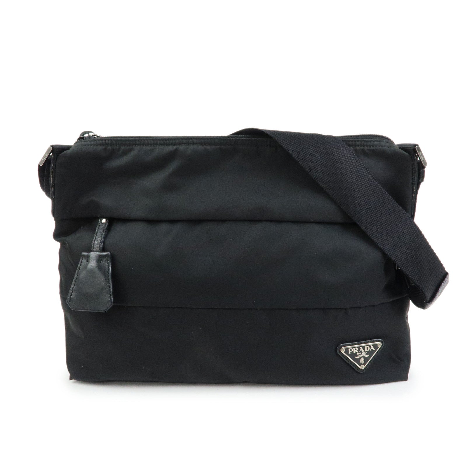 PRADA Triangle Logo Nylon Leather Shoulder Bag Crossbody Bag Black
