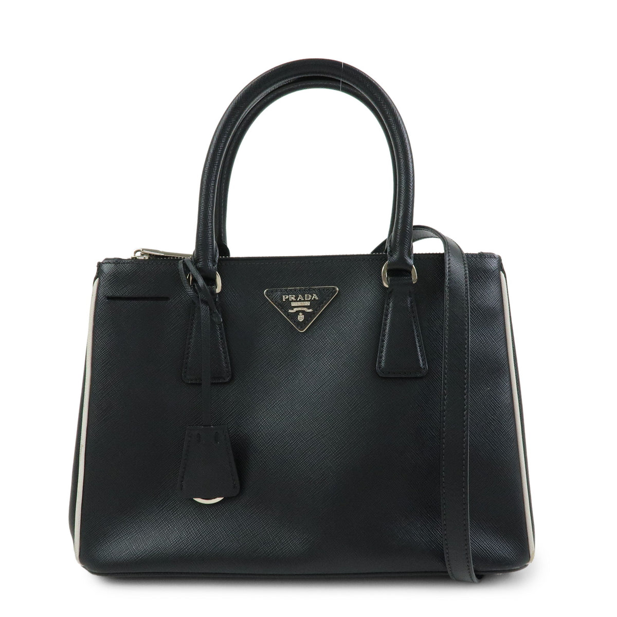PRADA Galleria Triangle Logo Saffiano Leather 2way Bag Black 1BA801